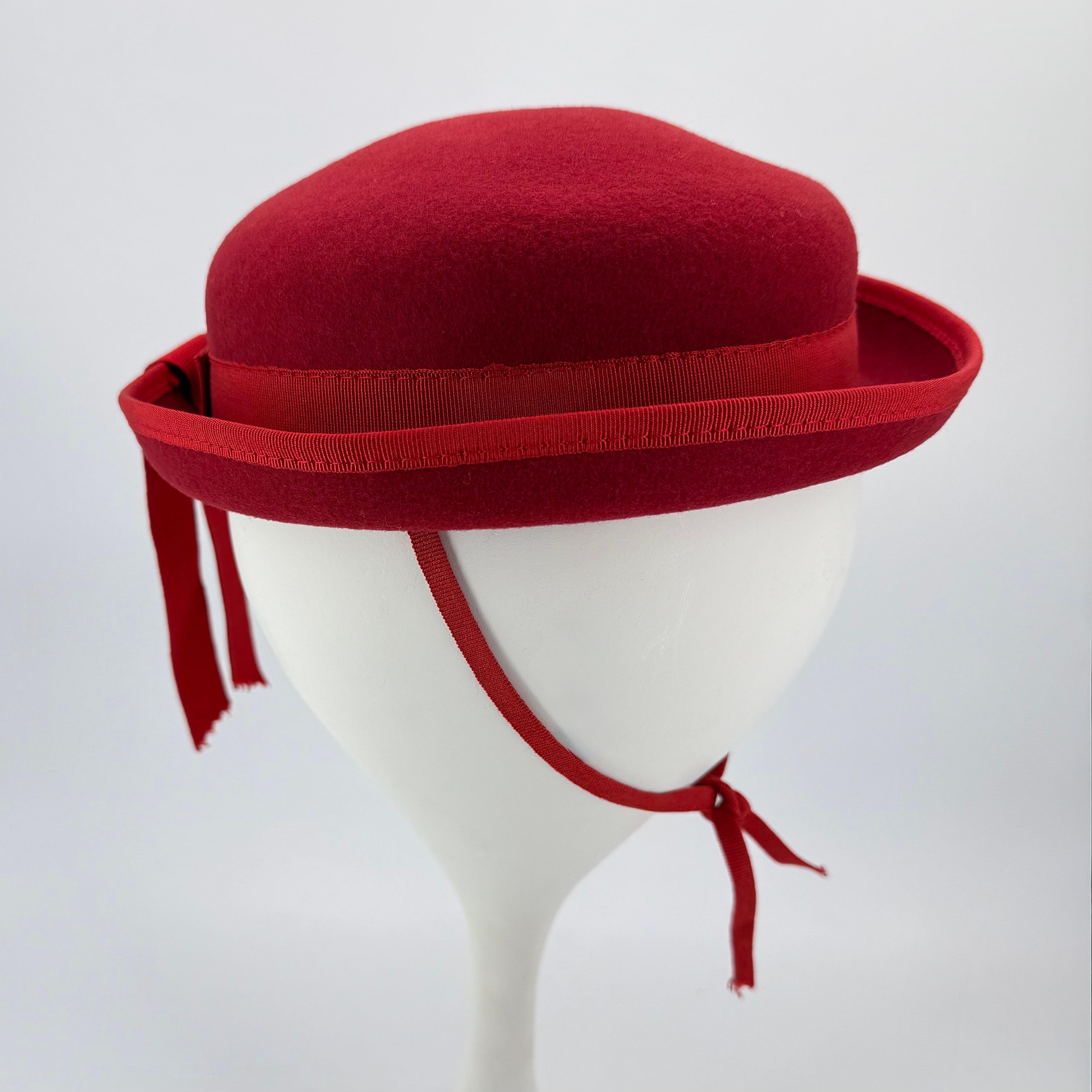 Vintage French Cacharel Red Hat with Ribbon For Sale 1