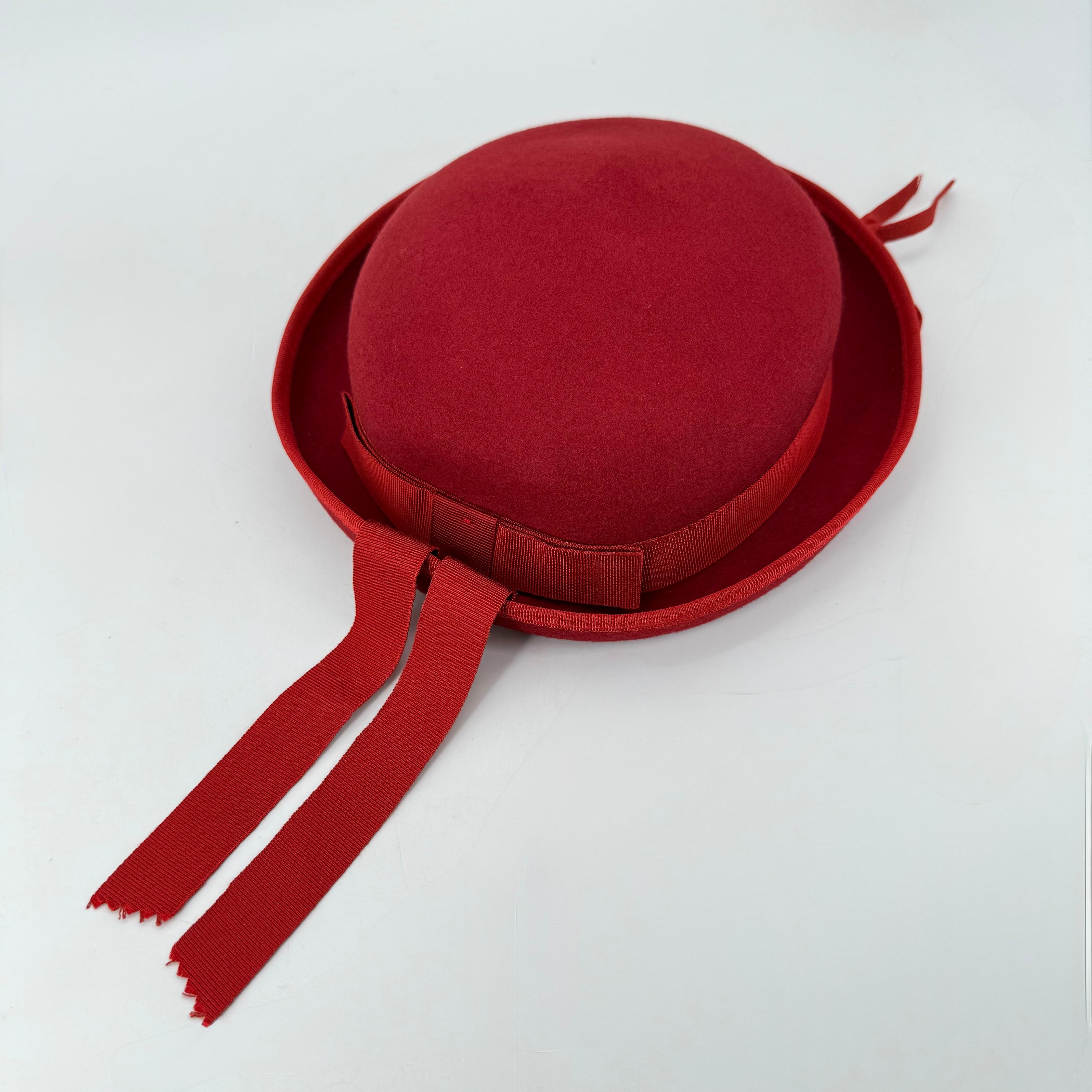 Vintage French Cacharel Red Hat with Ribbon For Sale 2