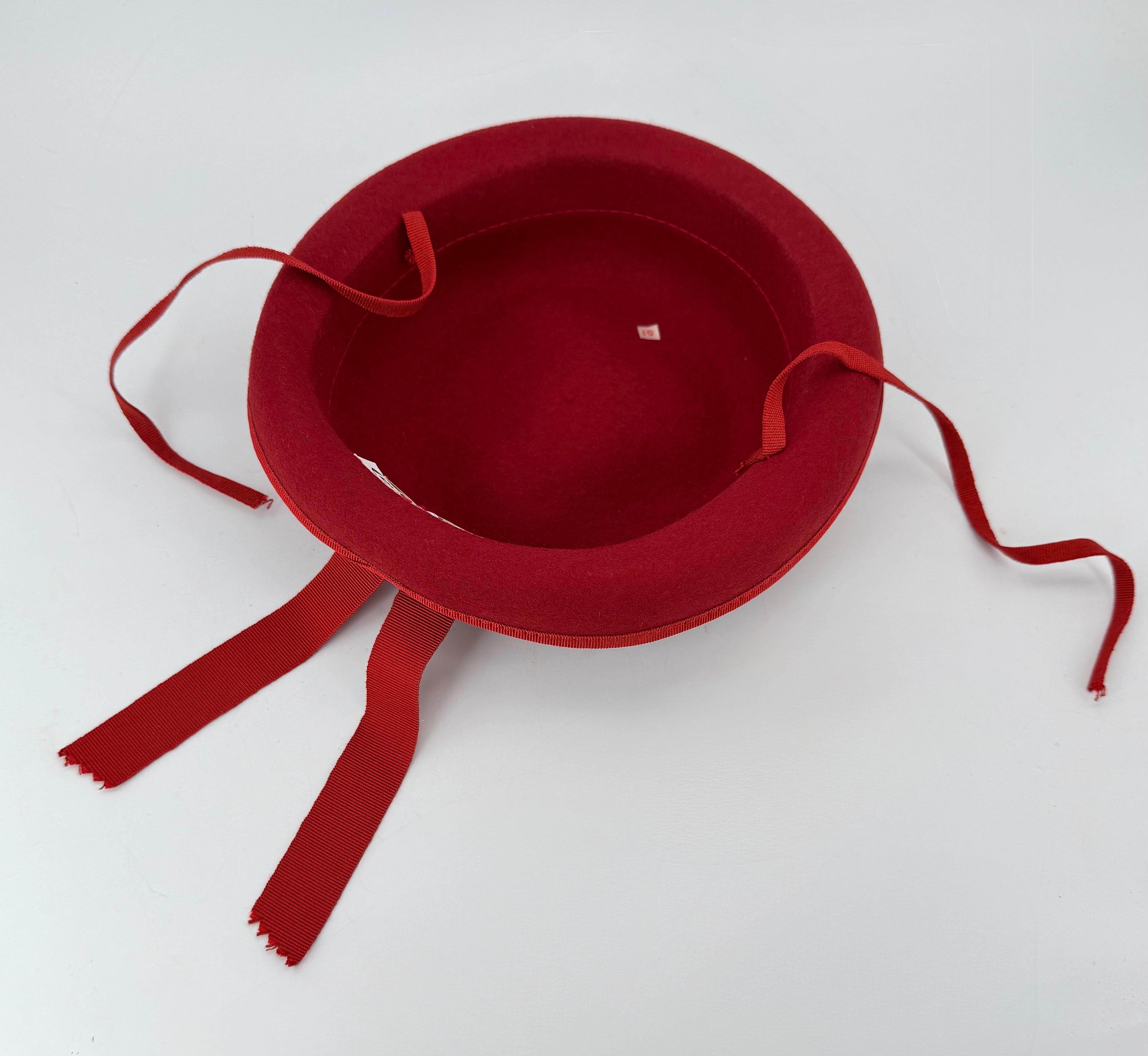 Vintage French Cacharel Red Hat with Ribbon For Sale 3