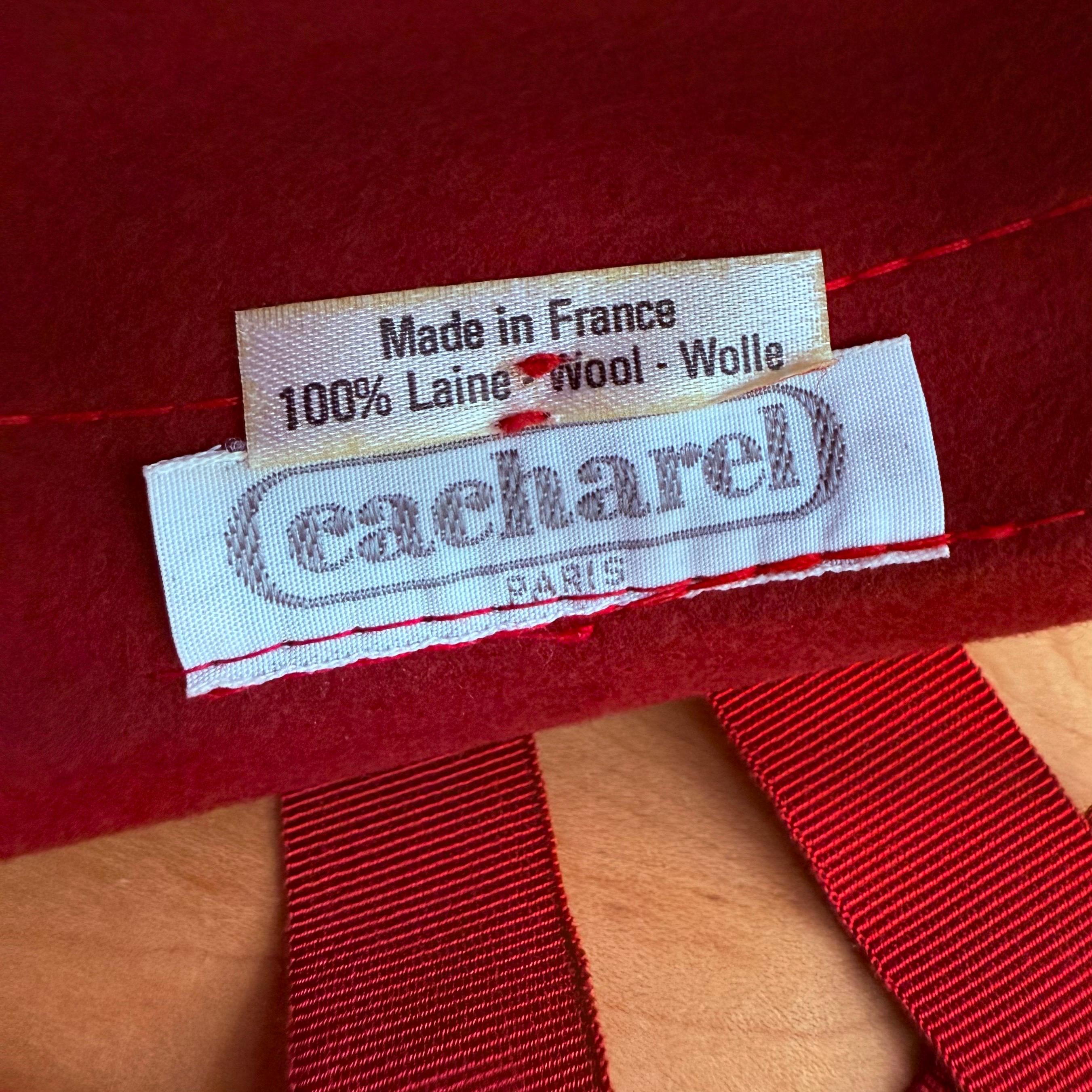 Vintage French Cacharel Red Hat with Ribbon For Sale 4