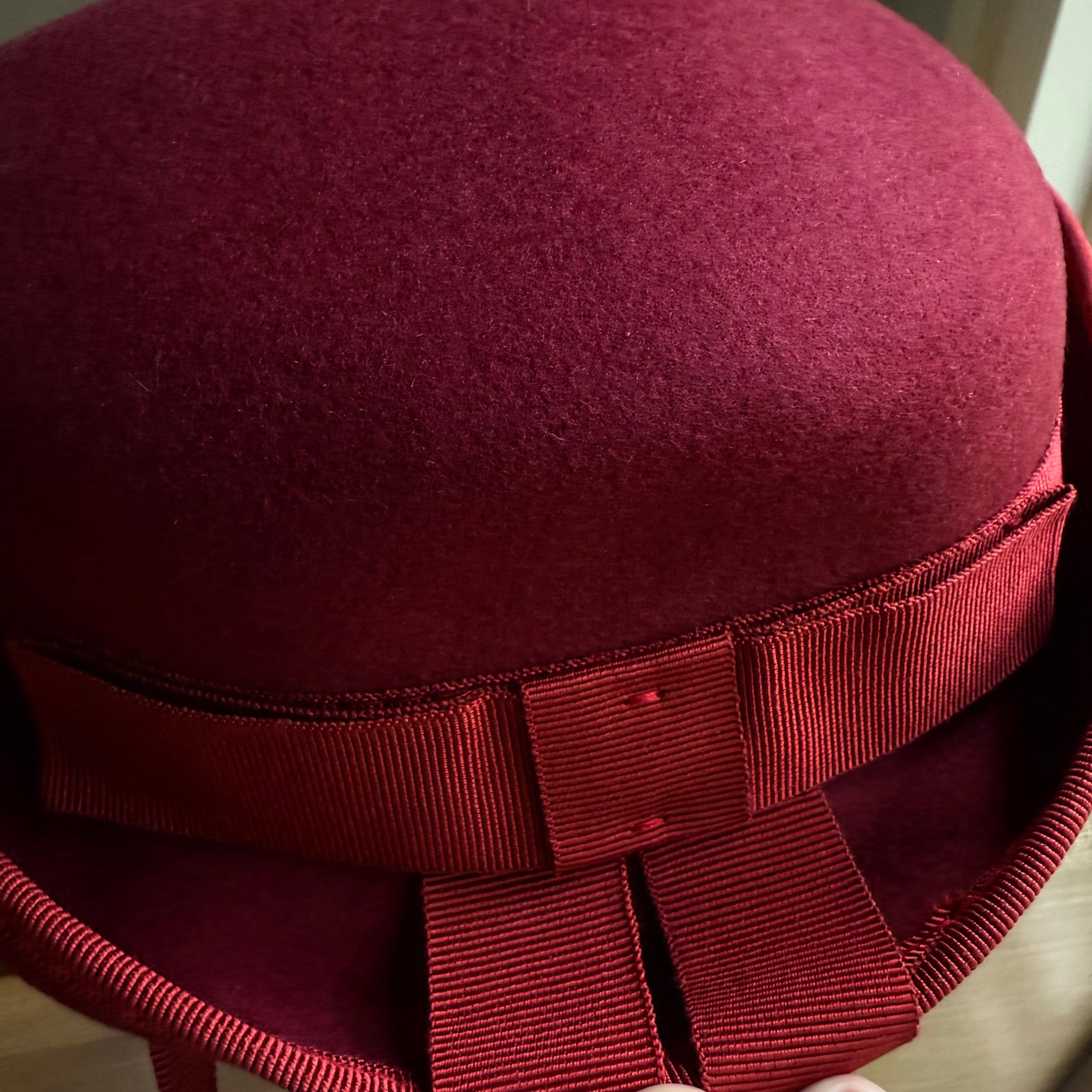 Vintage French Cacharel Red Hat with Ribbon For Sale 5