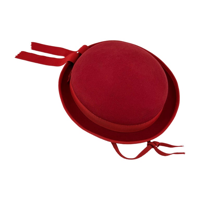 Vintage French Cacharel Red Hat with Ribbon For Sale at 1stDibs display picture 3