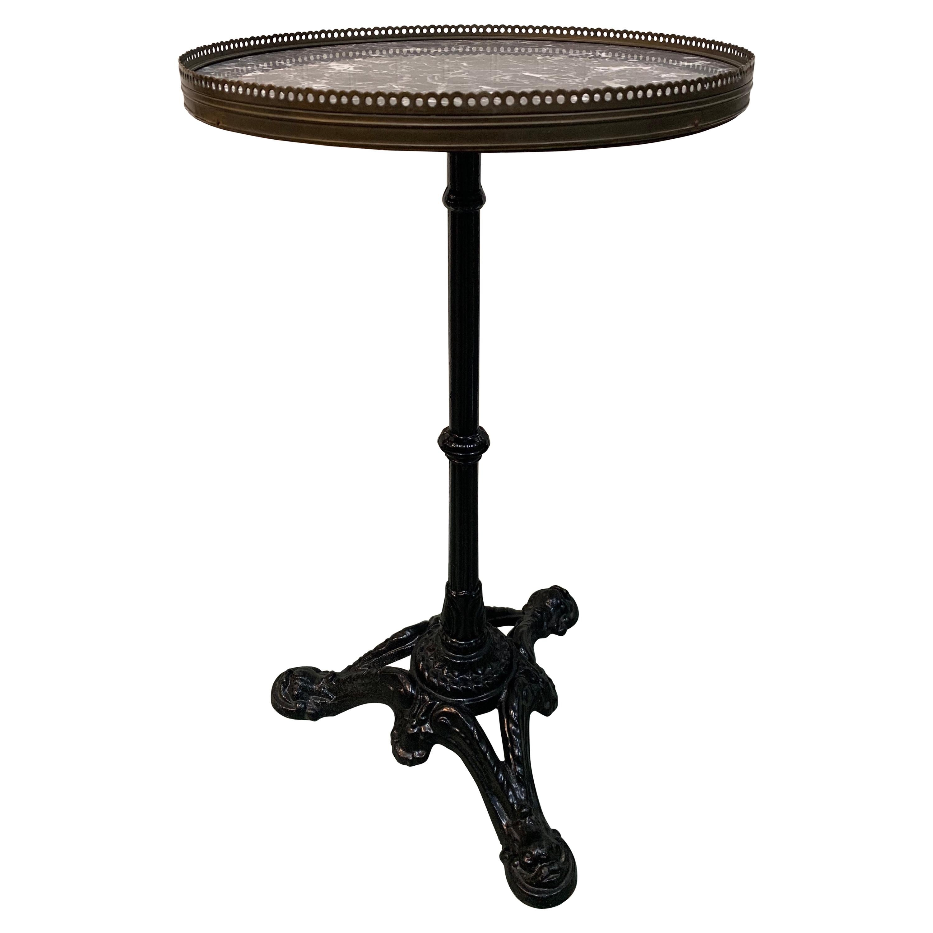 Vintage French Cafe Bistro Table with Cast Iron Pedestal For Sale