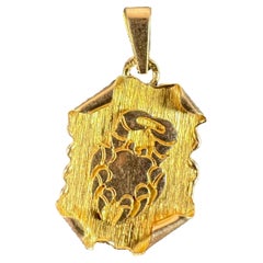 Vintage French Cancer Scroll  Zodiac 18K Yellow Gold Charm Pendant