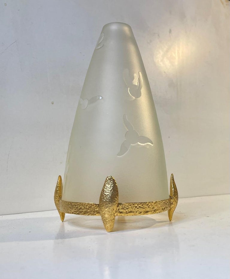 Vintage French Candle Stand, Lamp in Gilt Brass and Glass For Sale at