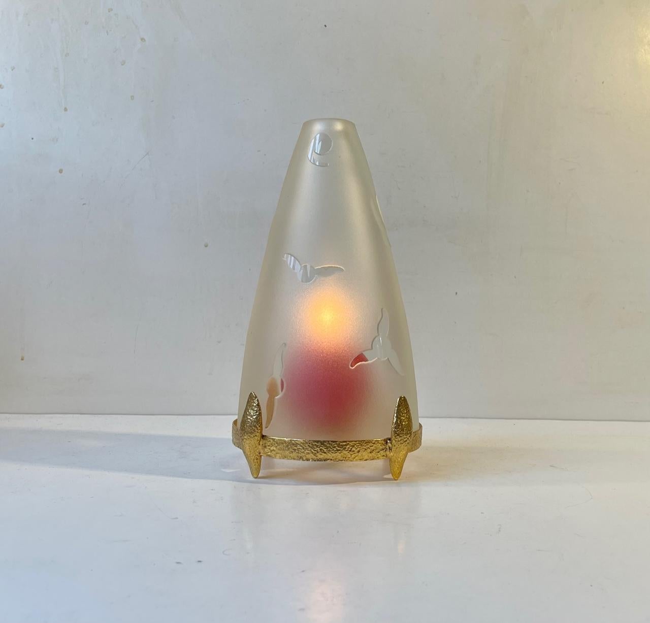 Französischer Kerzenständer, Lampe aus vergoldetem Messing und Glas (Moderne) im Angebot