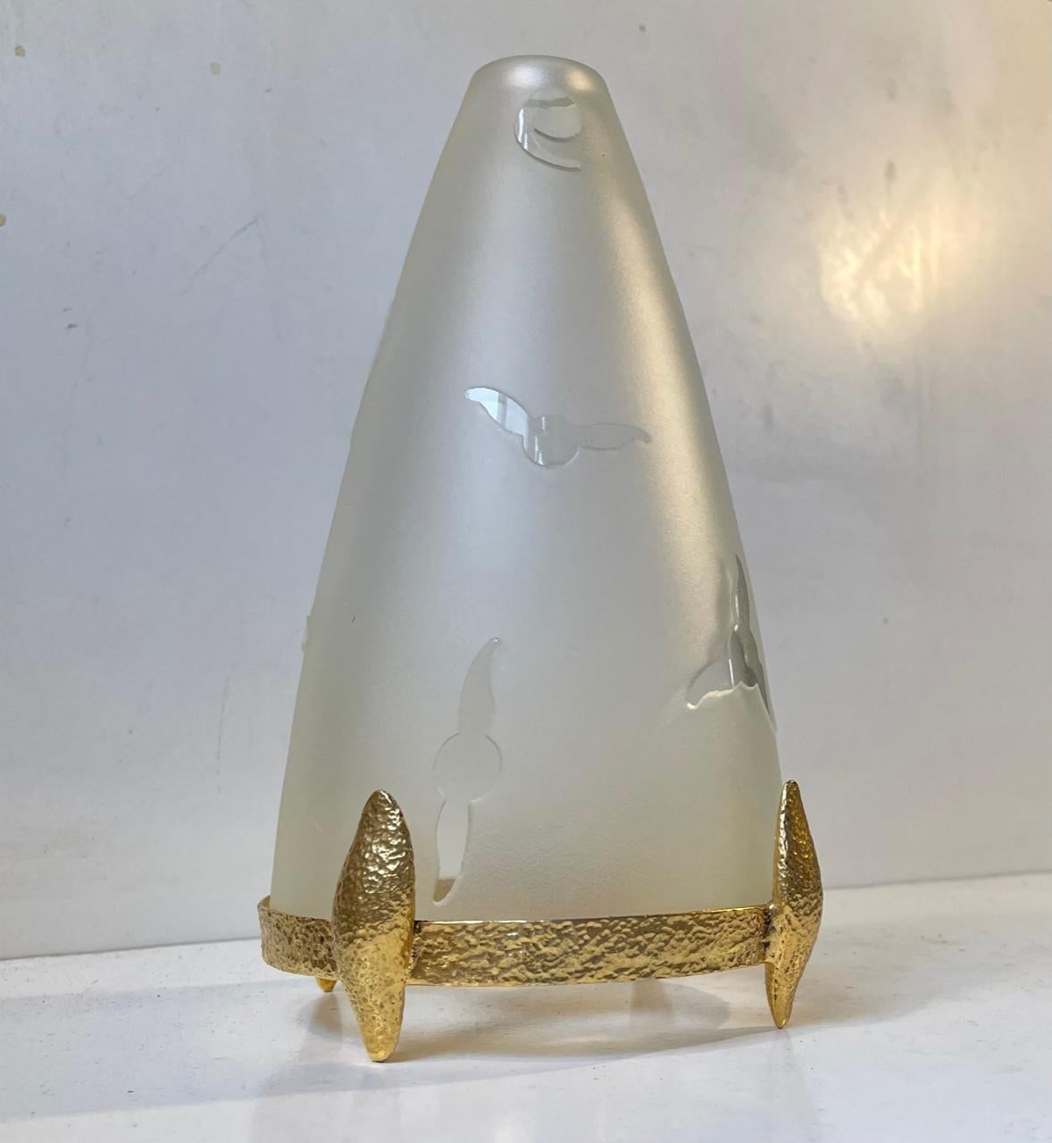 Vintage French Candle Stand, Lamp in Gilt Brass and Glass In Good Condition For Sale In Esbjerg, DK