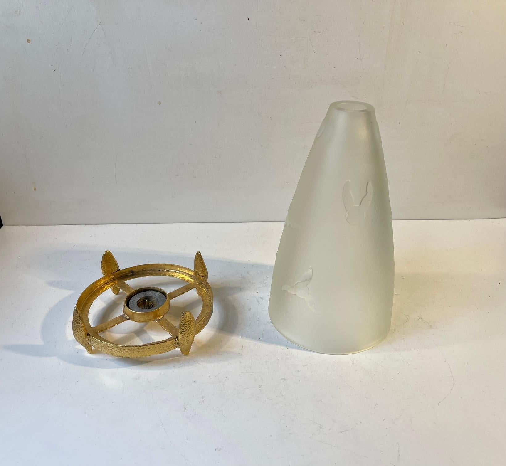 Vintage French Candle Stand, Lamp in Gilt Brass and Glass For Sale 1