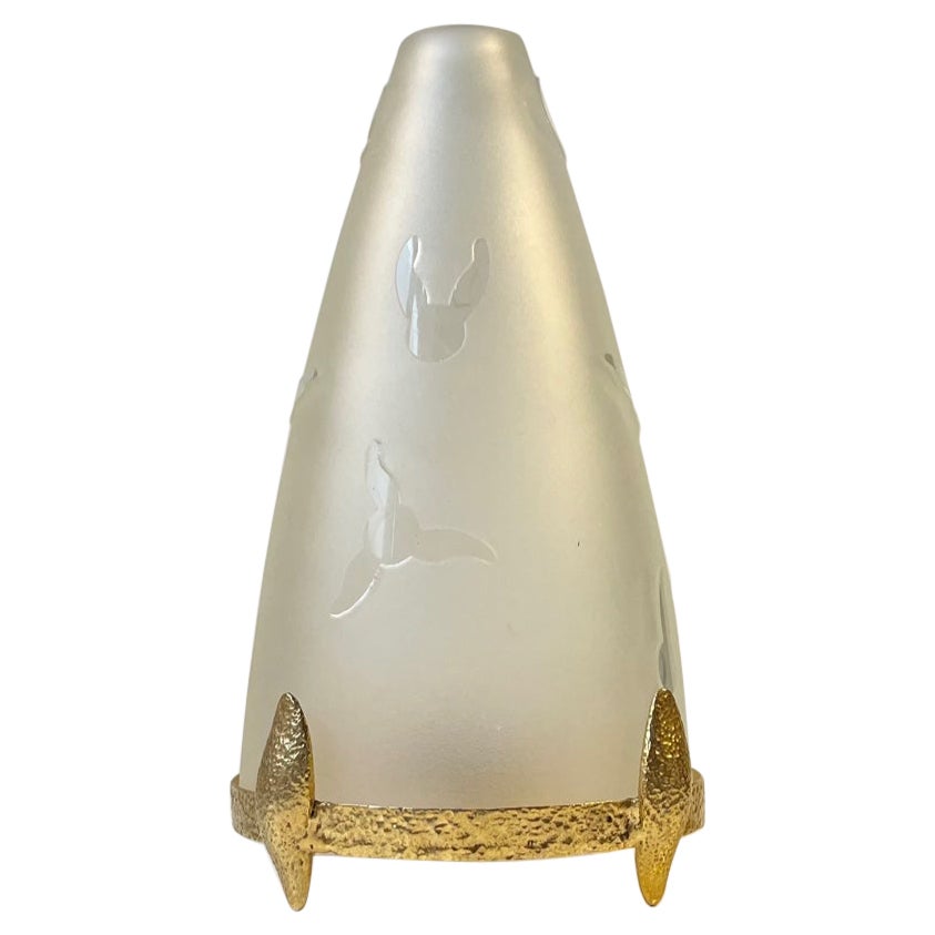 Vintage French Candle Stand, Lamp in Gilt Brass and Glass