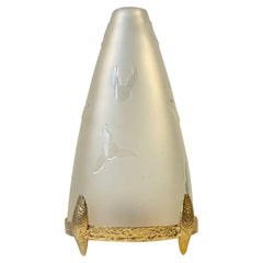 Vintage French Candle Stand, Lamp in Gilt Brass and Glass