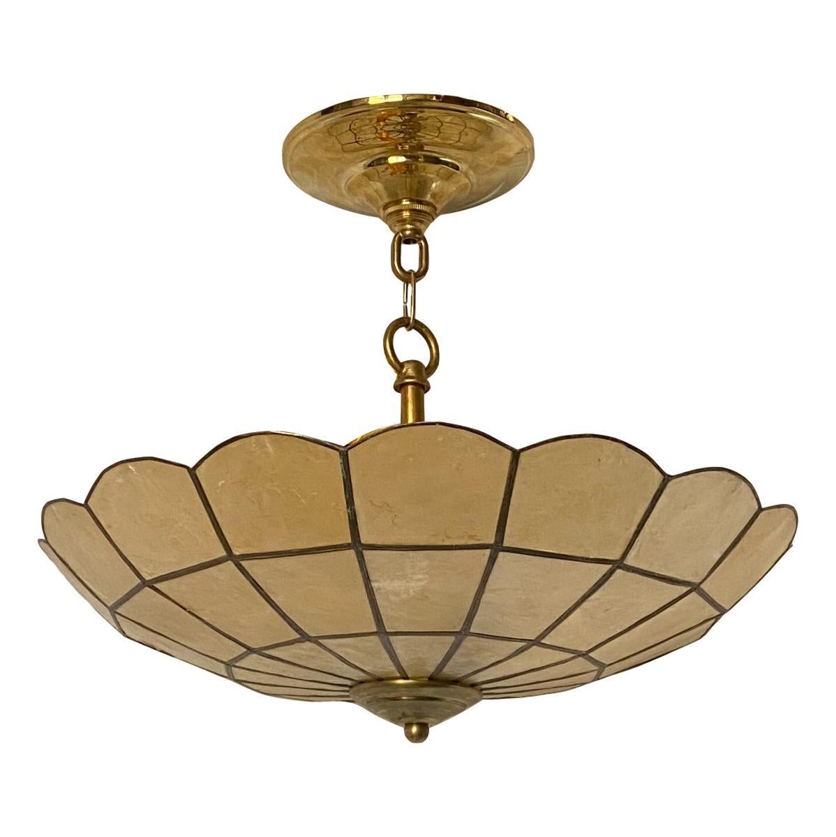 Vintage French Capiz Pendant Light Fixture In Good Condition In New York, NY