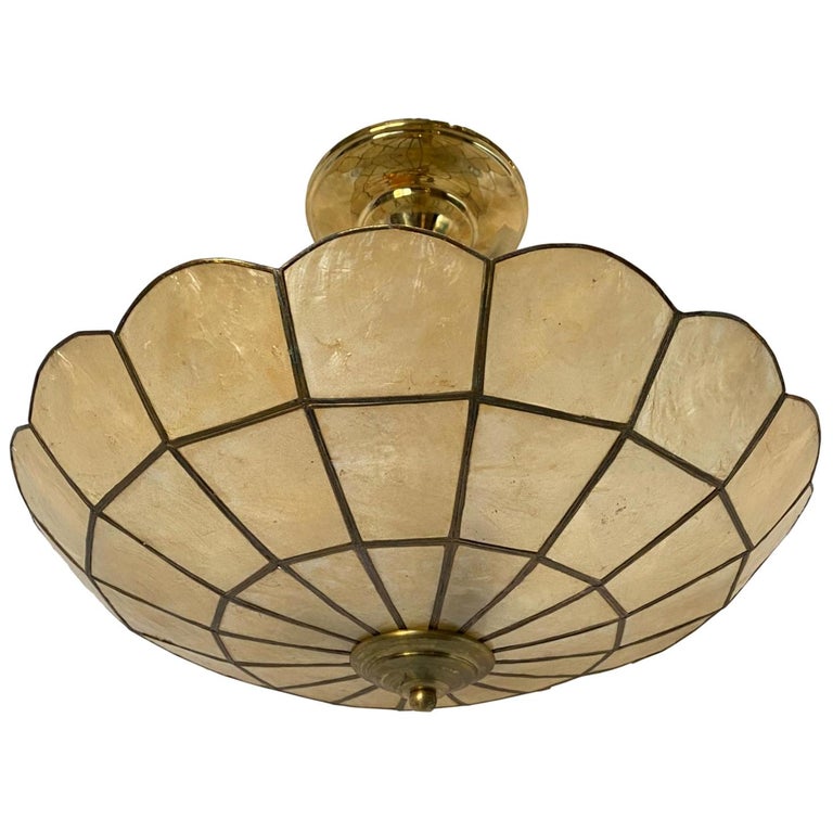 Vintage French Capiz Pendant Light Fixture For Sale at 1stDibs