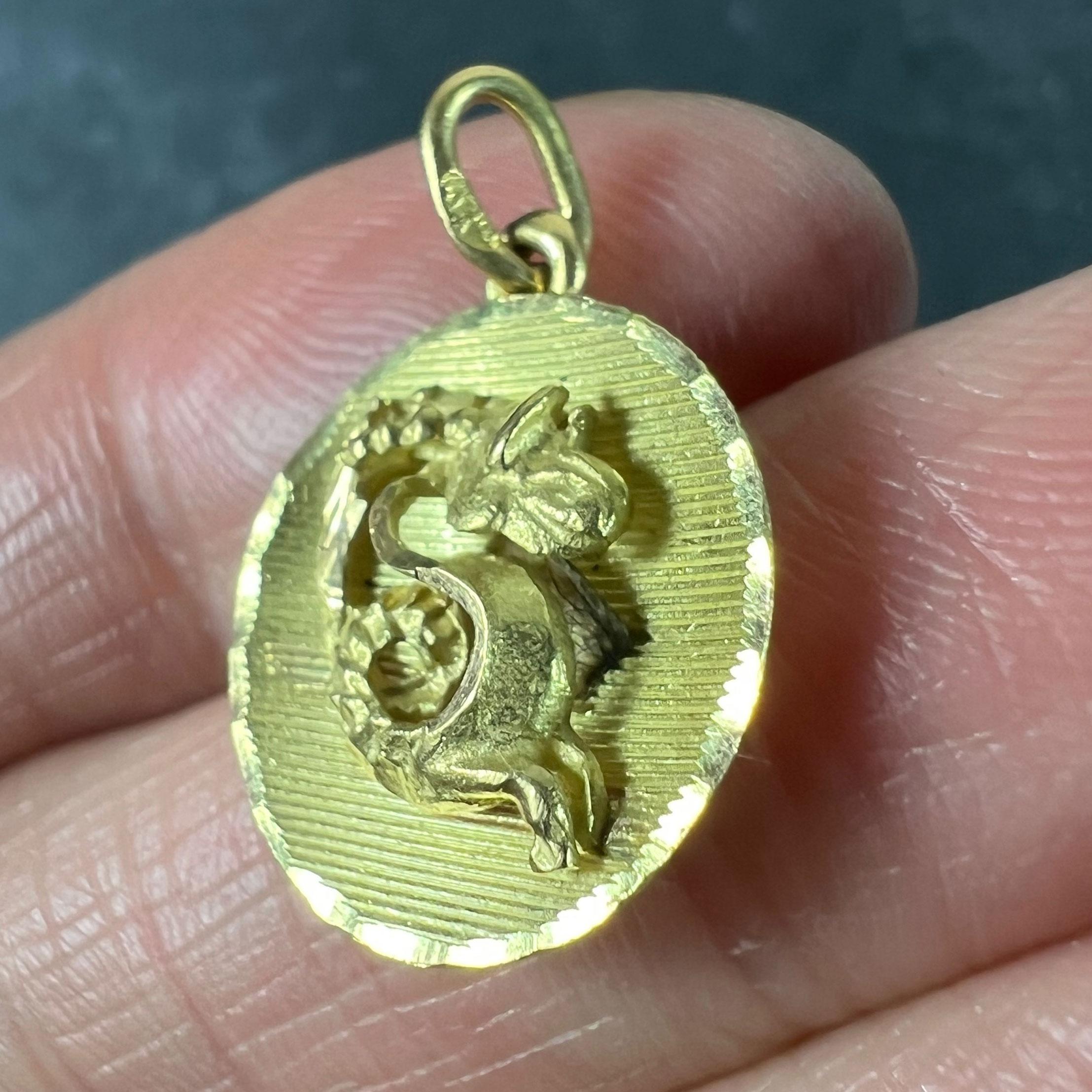 Pendentif médaille en or jaune 18 carats Capricorne signe astrologique du Zodiac en vente 2