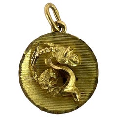 Vintage French Capricorn Starsign Zodiac 18K Yellow Gold Charm Medal Pendant