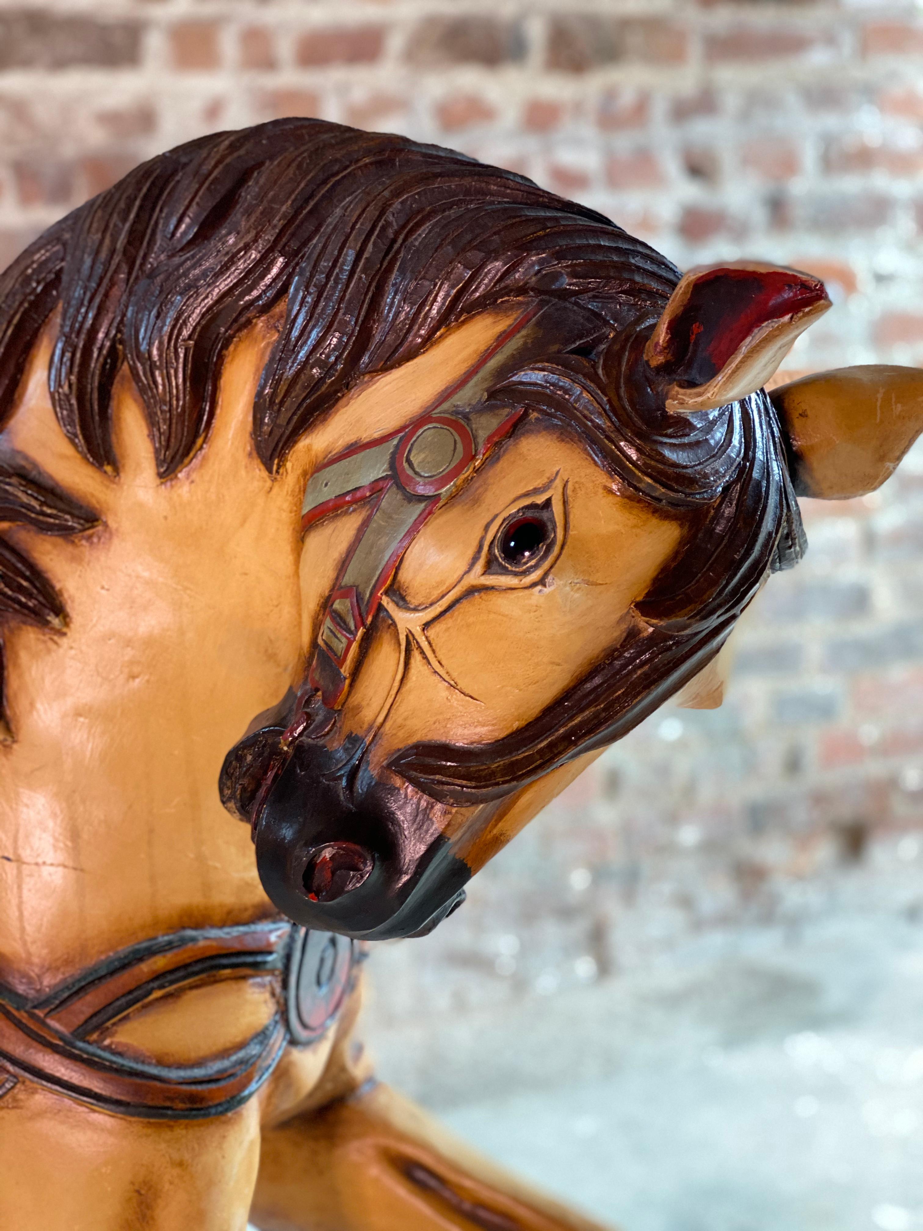 Vieux Cheval Carrousel Français Peint à la Main Sculpté à la Main Intérêt Equestre 3
