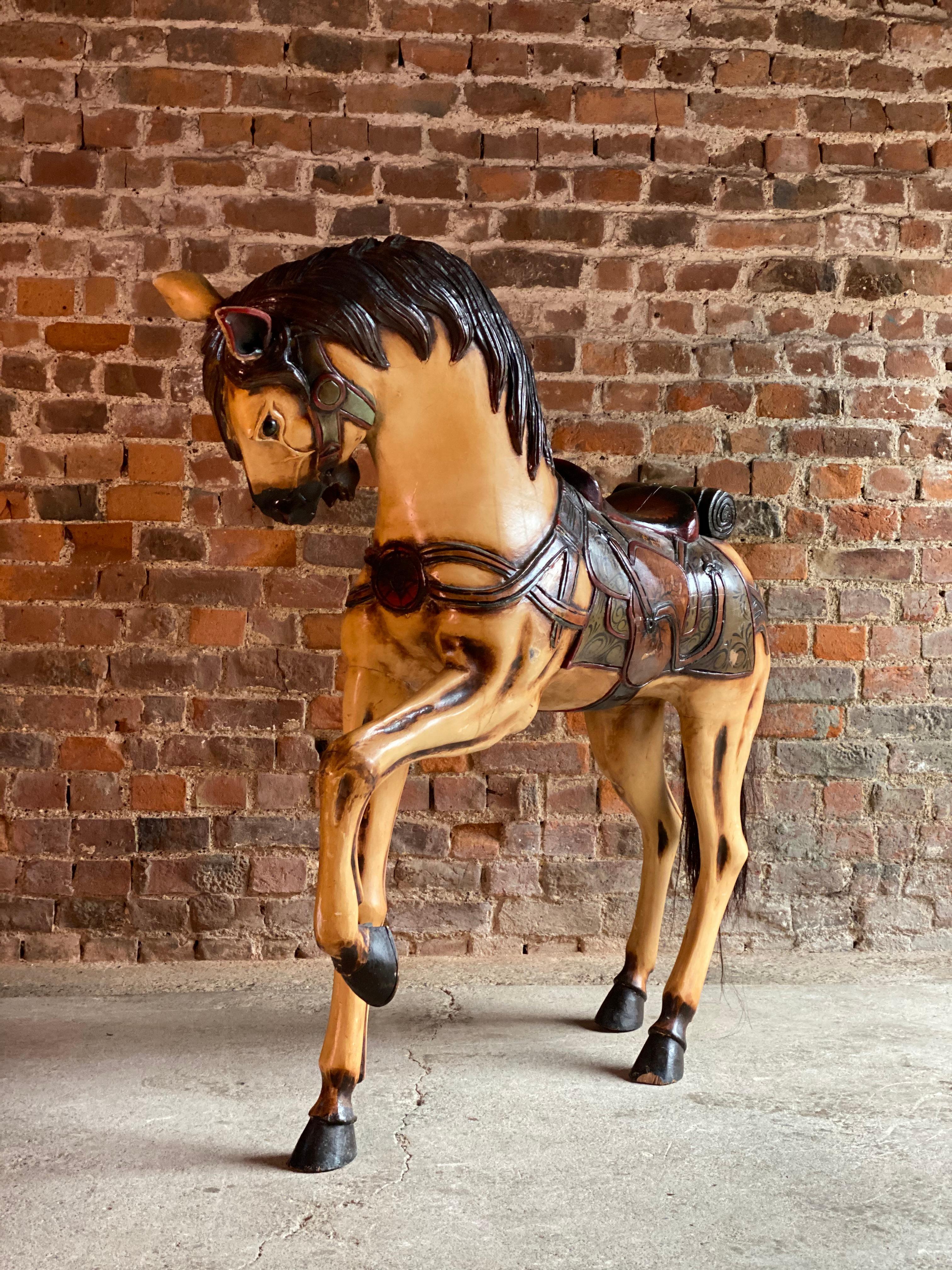 Vintage French Carousel Horse Hand Painted Hand Carved Equestrian Interest In Good Condition In Longdon, Tewkesbury