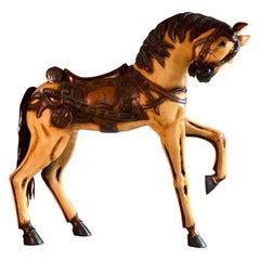 Vintage Französisch Karussell Pferd Hand gemalt Hand geschnitzt Reitsport Interesse
