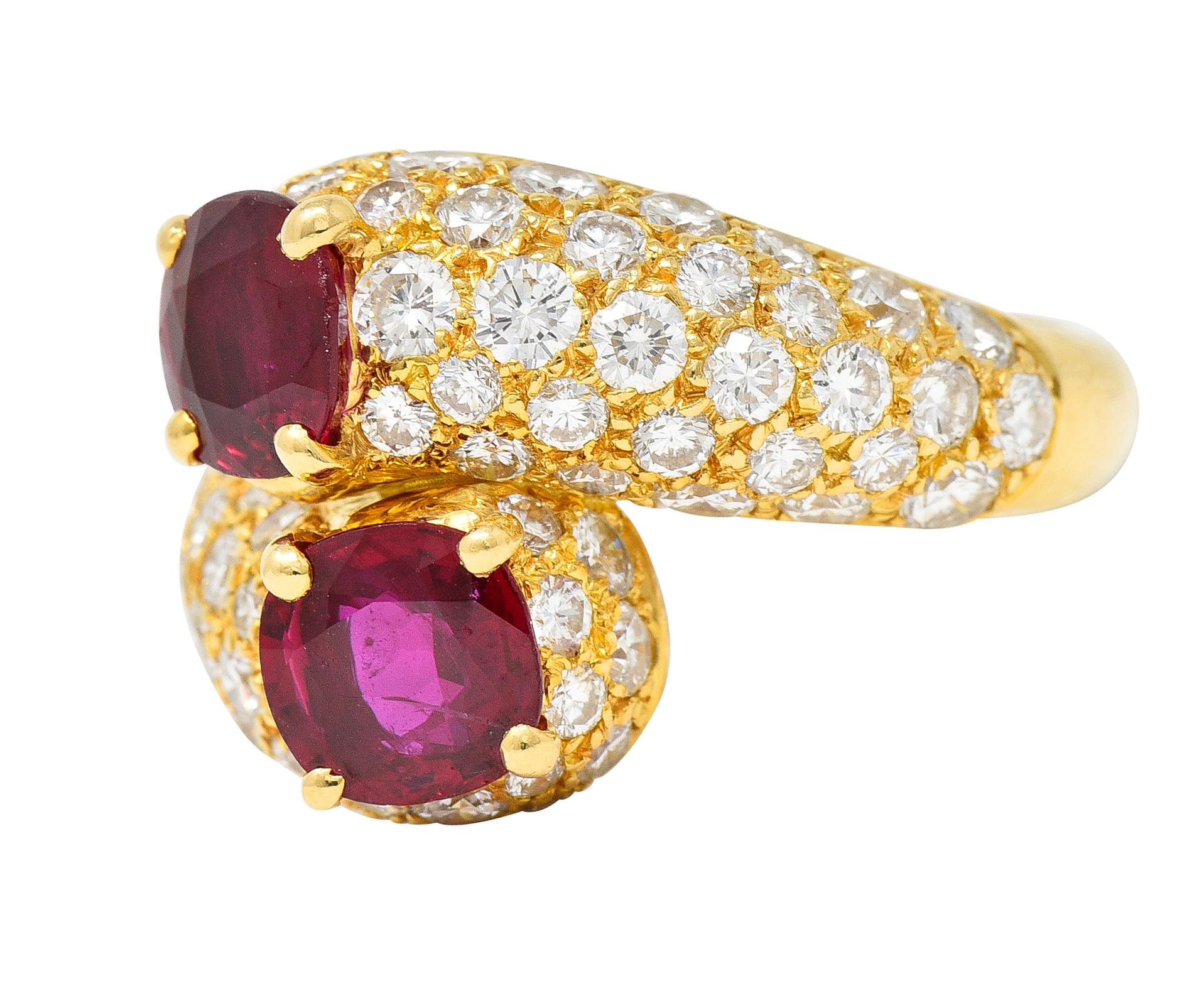 Contemporary Vintage French Cartier 4.90 Carats Ruby Pavè Diamond 18 Karat Yellow Gold Ring