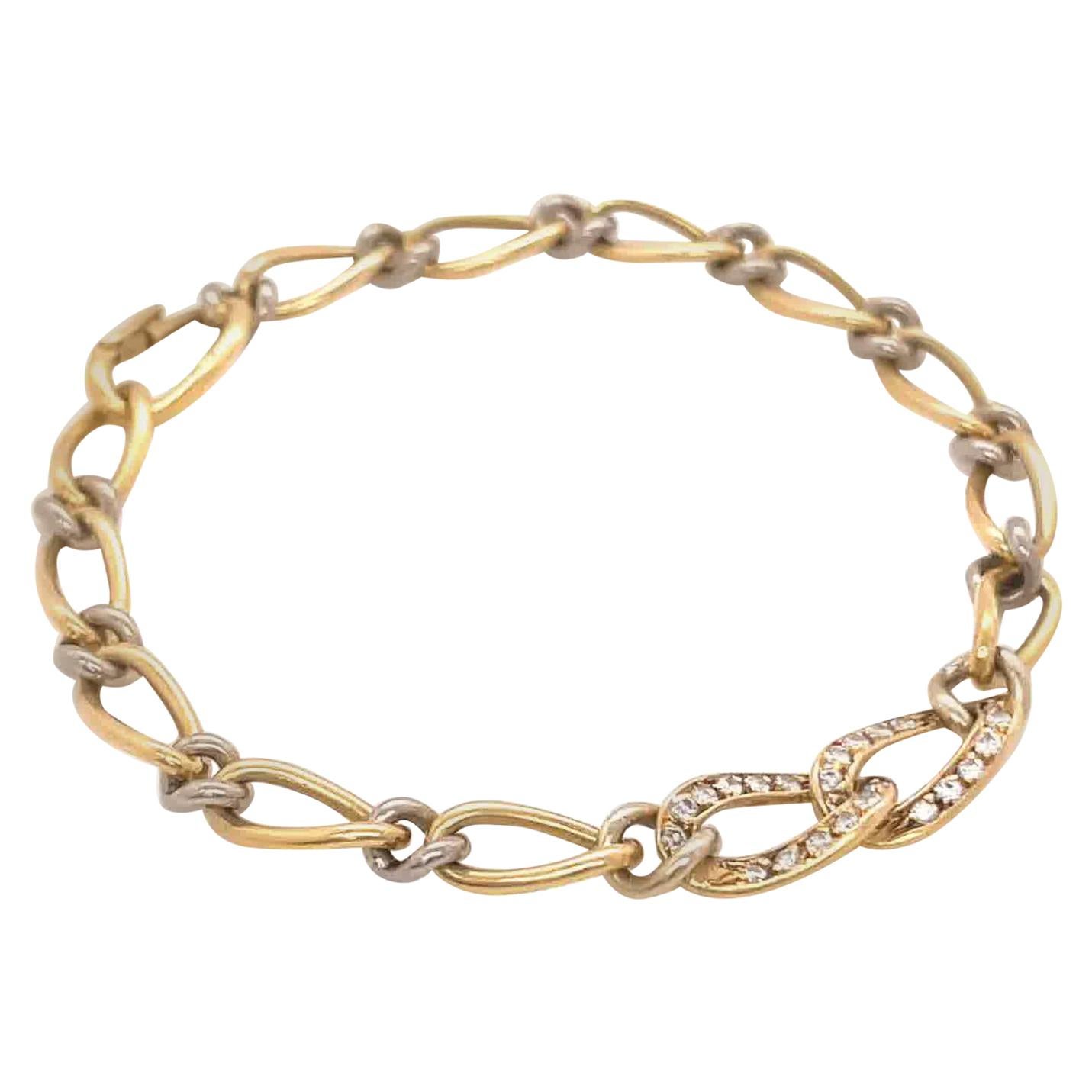 Vintage French Cartier Diamond 18 Karat Gold Chain Link Bracelet