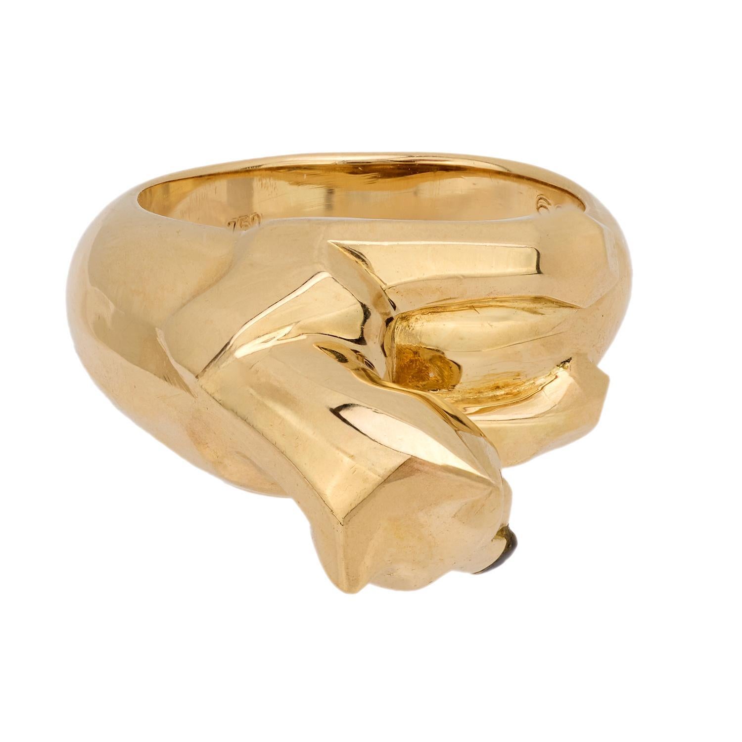 Vintage French Cartier emerald onyx 18k yellow gold panther ring In Good Condition In Beverly Hills, CA