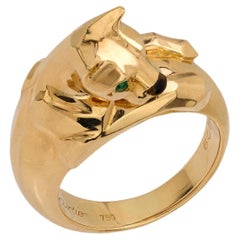 Vintage French Cartier emerald onyx 18k yellow gold panther ring