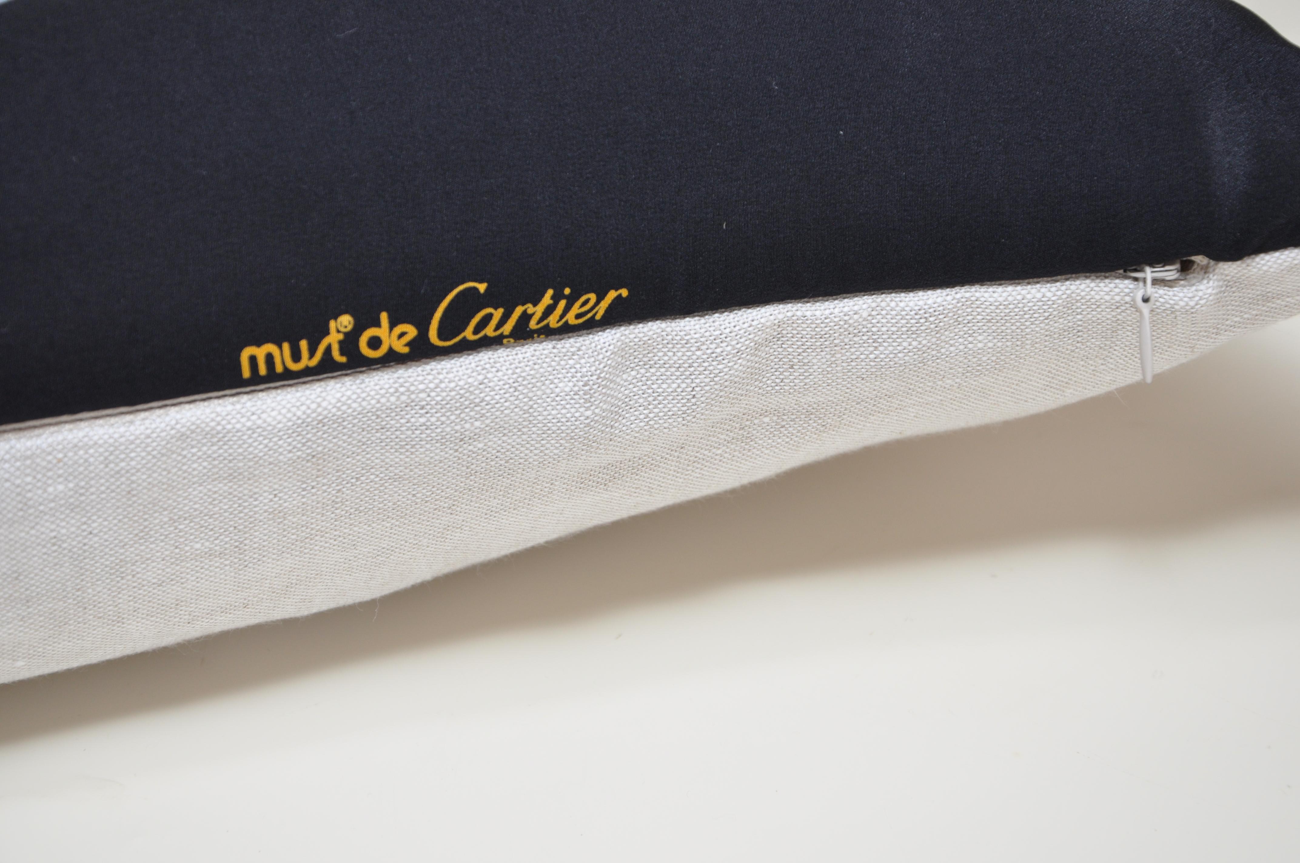French Vintage European Cartier Panther Bracelet Silk Scarf Black Irish Linen Pillow