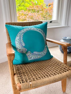 Vintage French Cartier Panther Bracelet Silk Scarf Blue Green Irish Linen Pillow