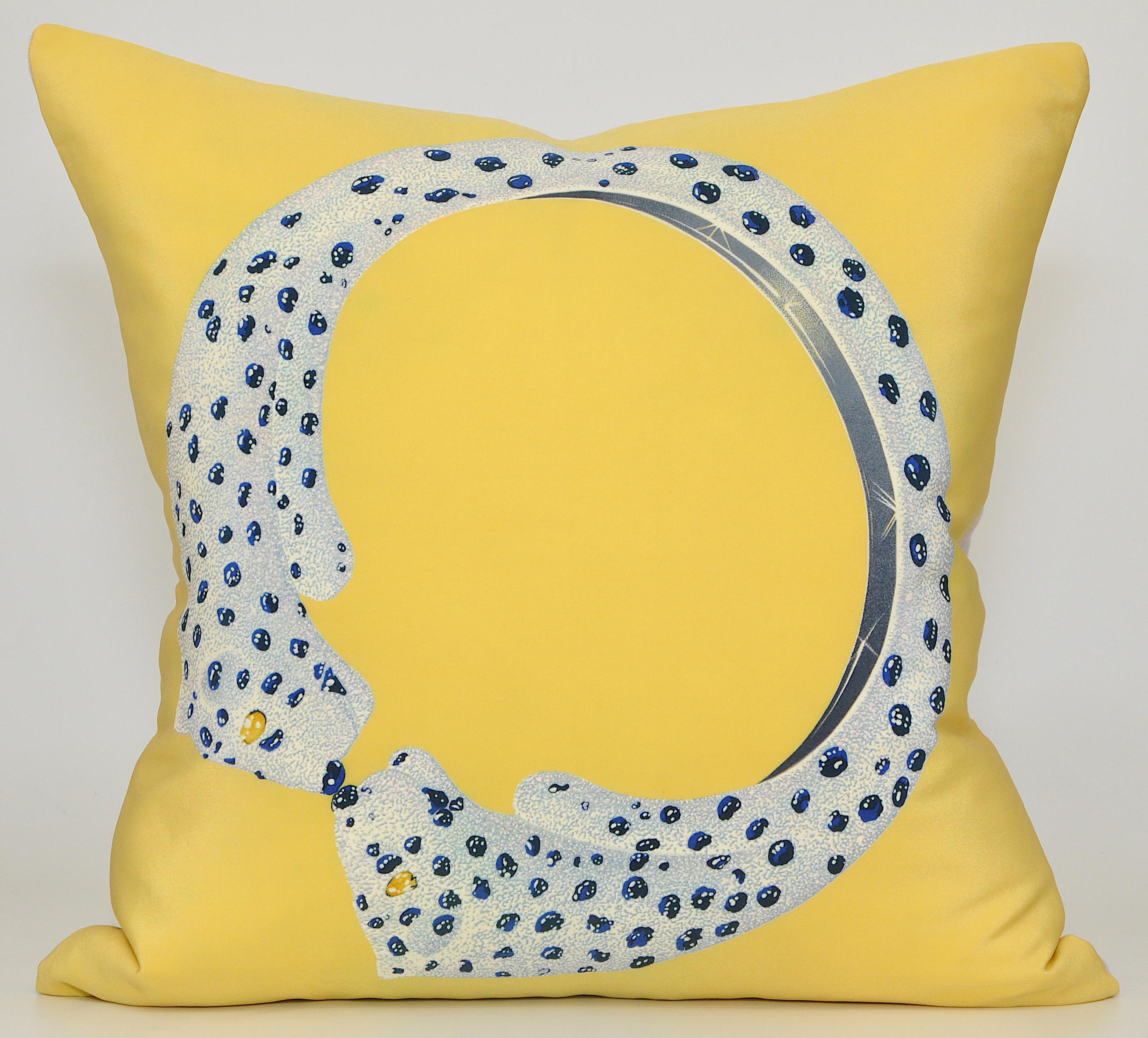 Title:
Vintage lemon yellow Cartier panther bracelet silk scarf with Irish linen cushion pillow


Large custom made luxury cushion created from an exquisite vintage 1980s pure silk Cartier fashion scarf in a bright and vibrant lemon yellow. It