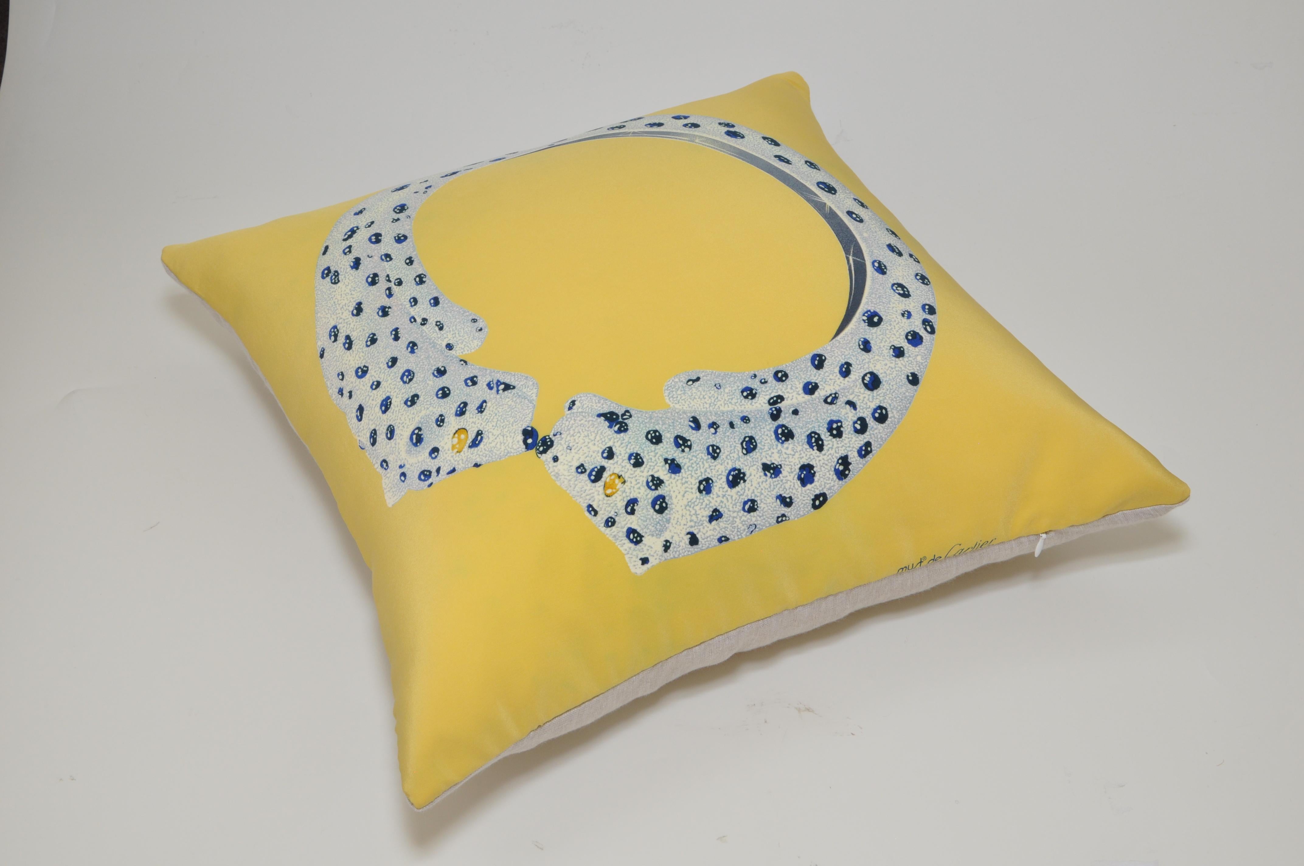 Hand-Crafted Vintage French Cartier Panther Bracelet Silk Scarf Yellow Irish Linen Pillow