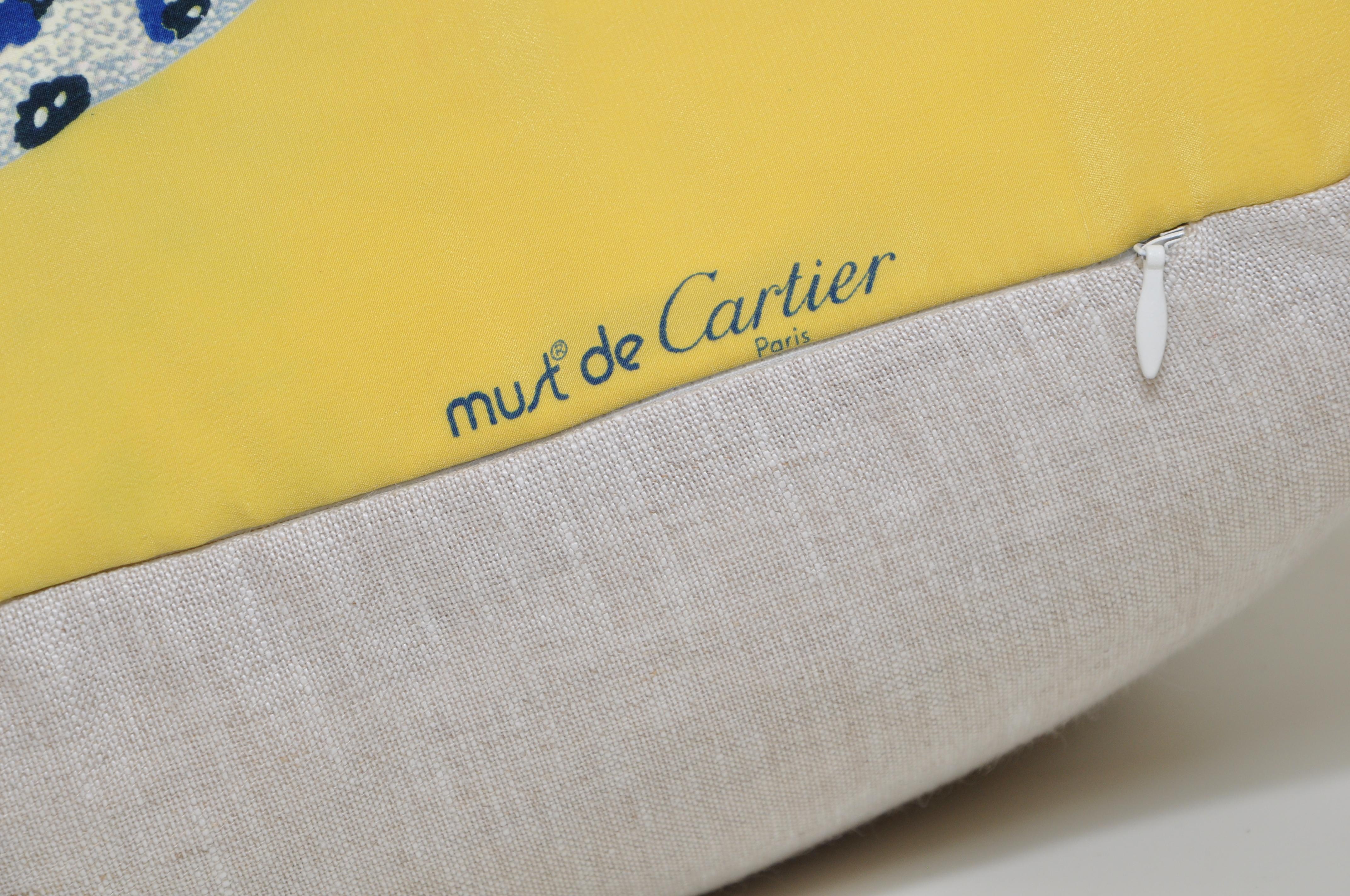 Vintage French Cartier Panther Bracelet Silk Scarf Yellow Irish Linen Pillow 2