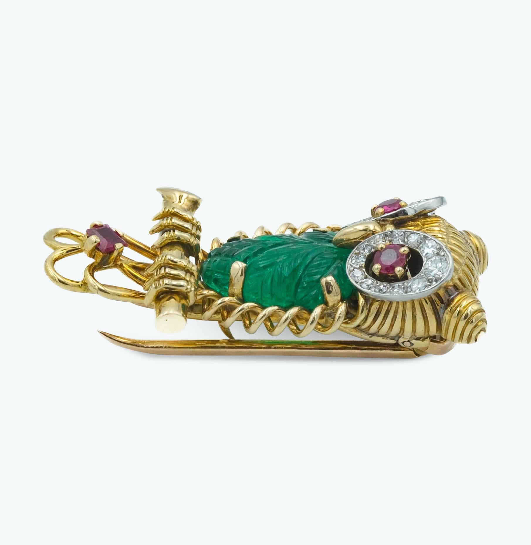 Vintage French Cartier Paris Owl With 5ctw Columbian Emerald in 18 Karat Gold 1