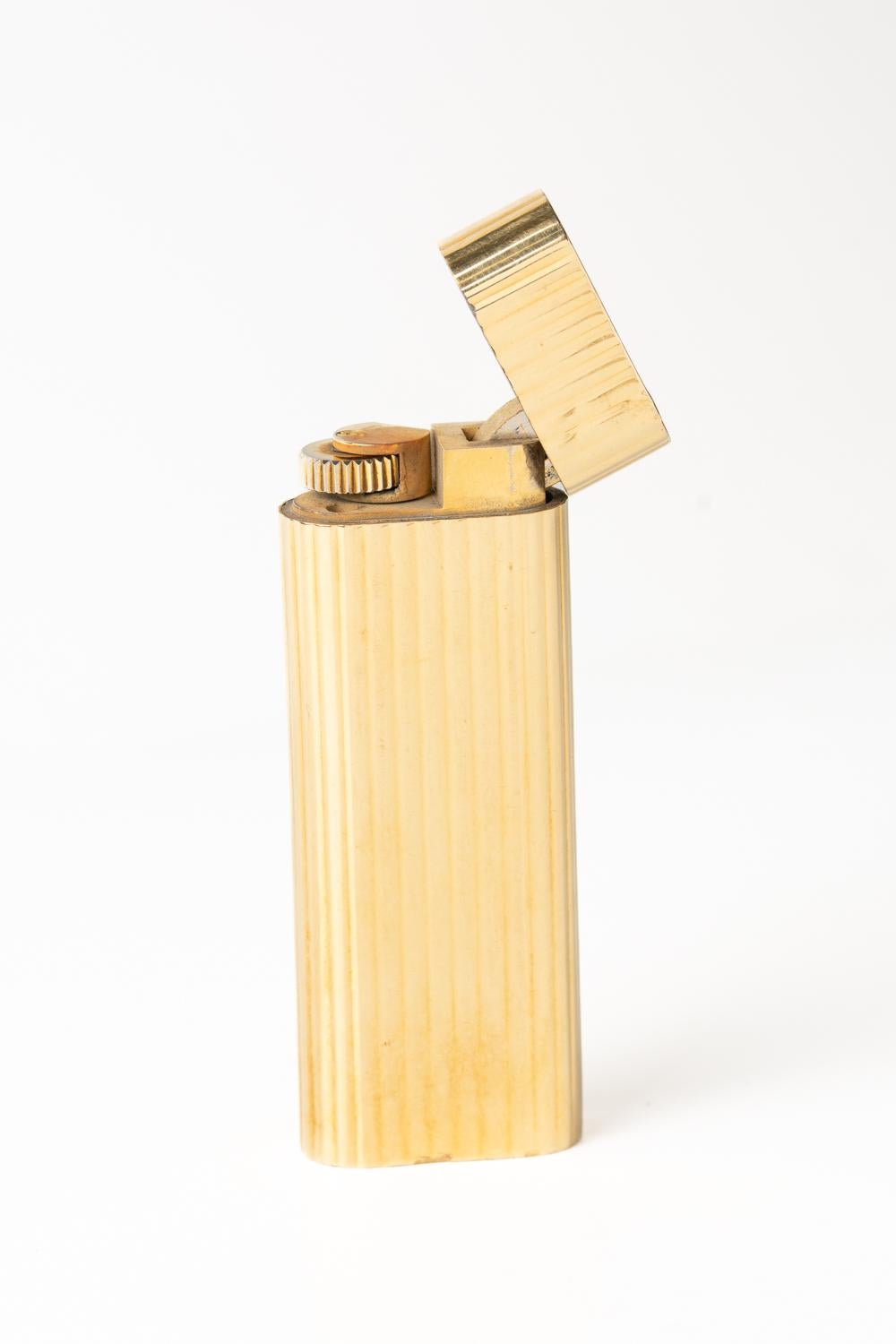 Vintage French Cartier Stripe Gold Plated Lighter  8