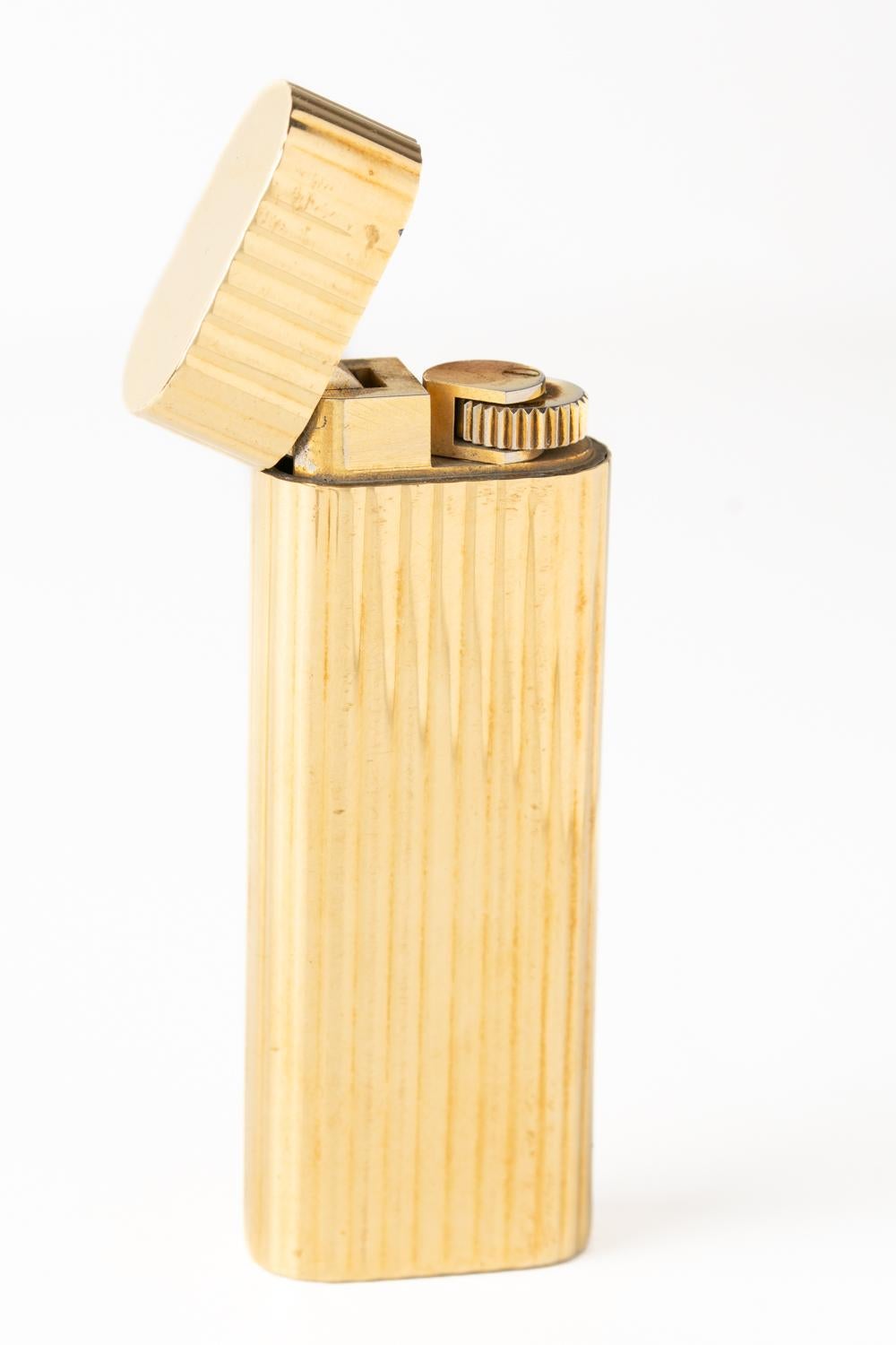 Vintage French Cartier Stripe Gold Plated Lighter  In Good Condition In Portland, England