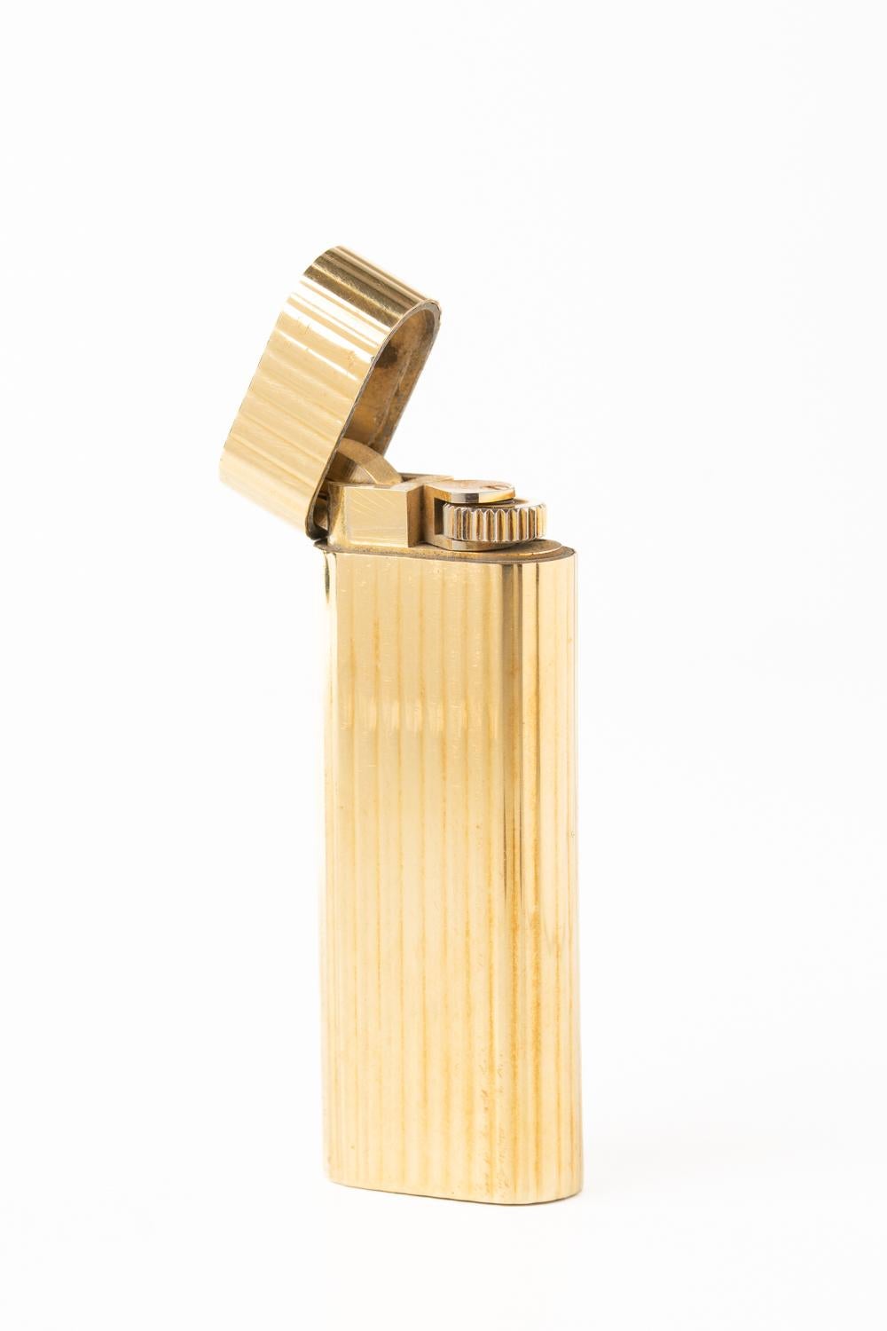 Women's or Men's Vintage French Cartier Stripe Gold Plated Lighter 