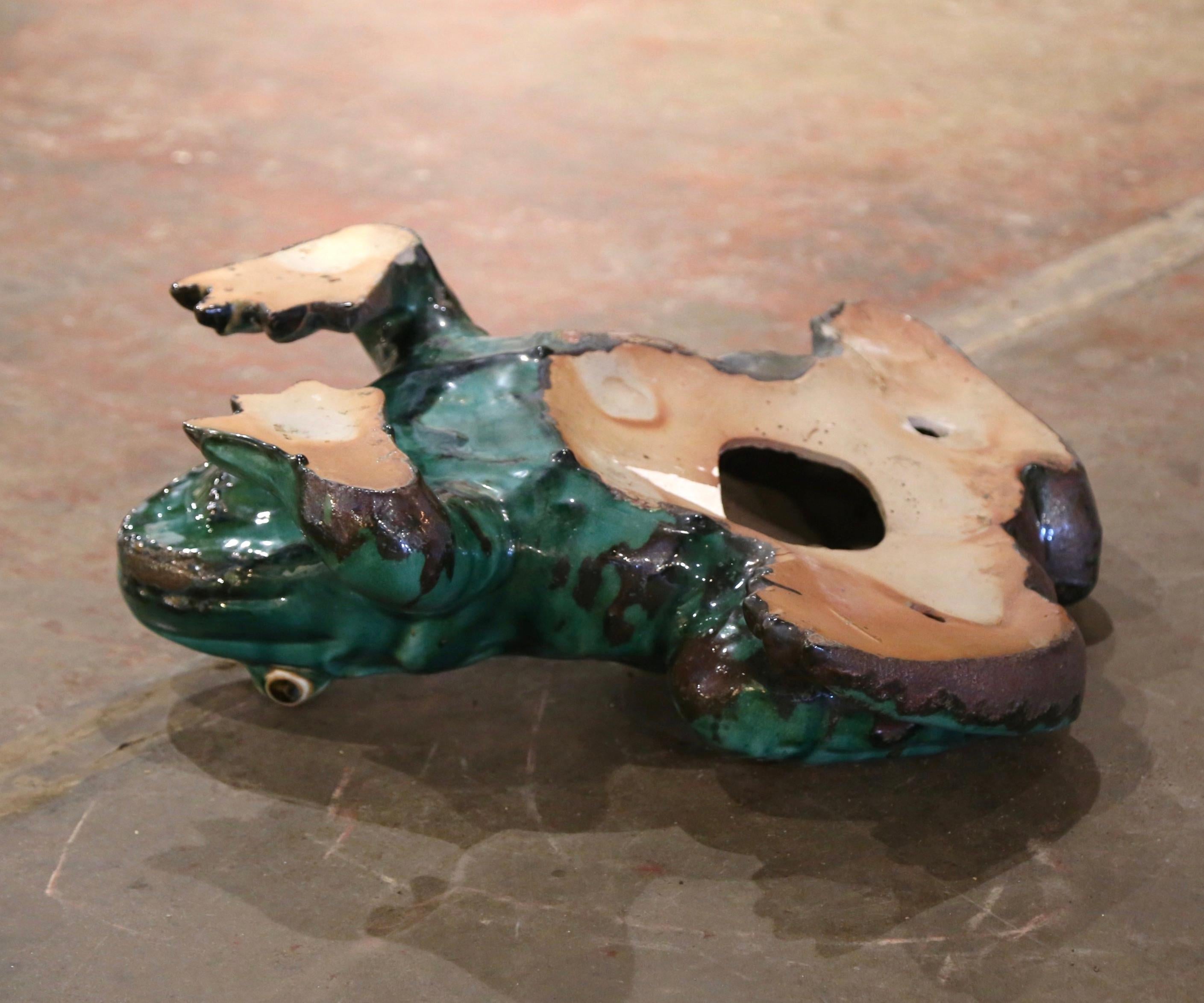 Vintage French Carved and Painted Terracotta Frog Sculpture For Sale 2