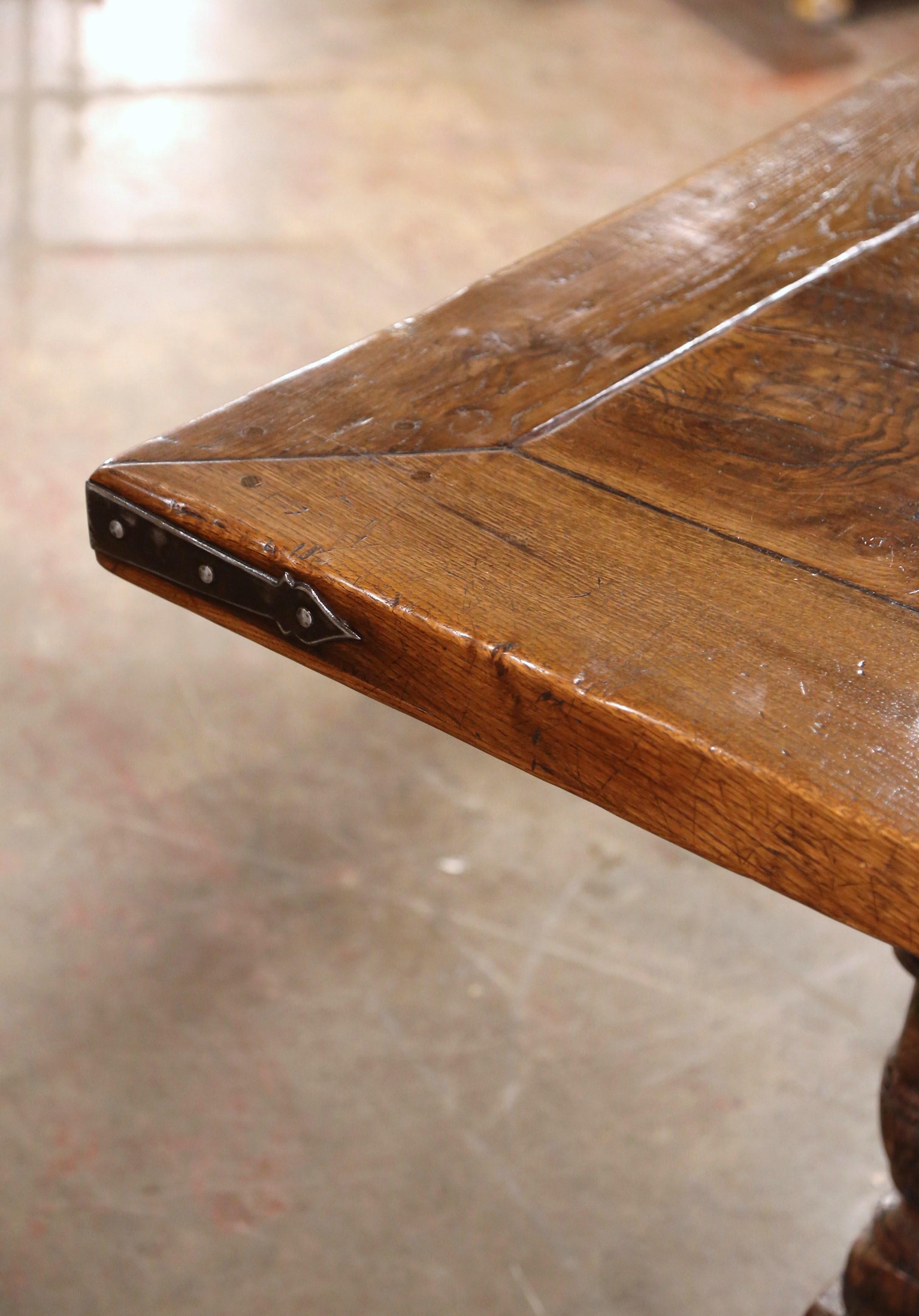 Vintage French Carved Chestnut & Oak Trestle Dining Table from the Pyrenees For Sale 4