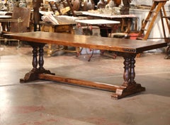 Vintage French Carved Chestnut & Oak Monastery Dining Table from the Pyrenees