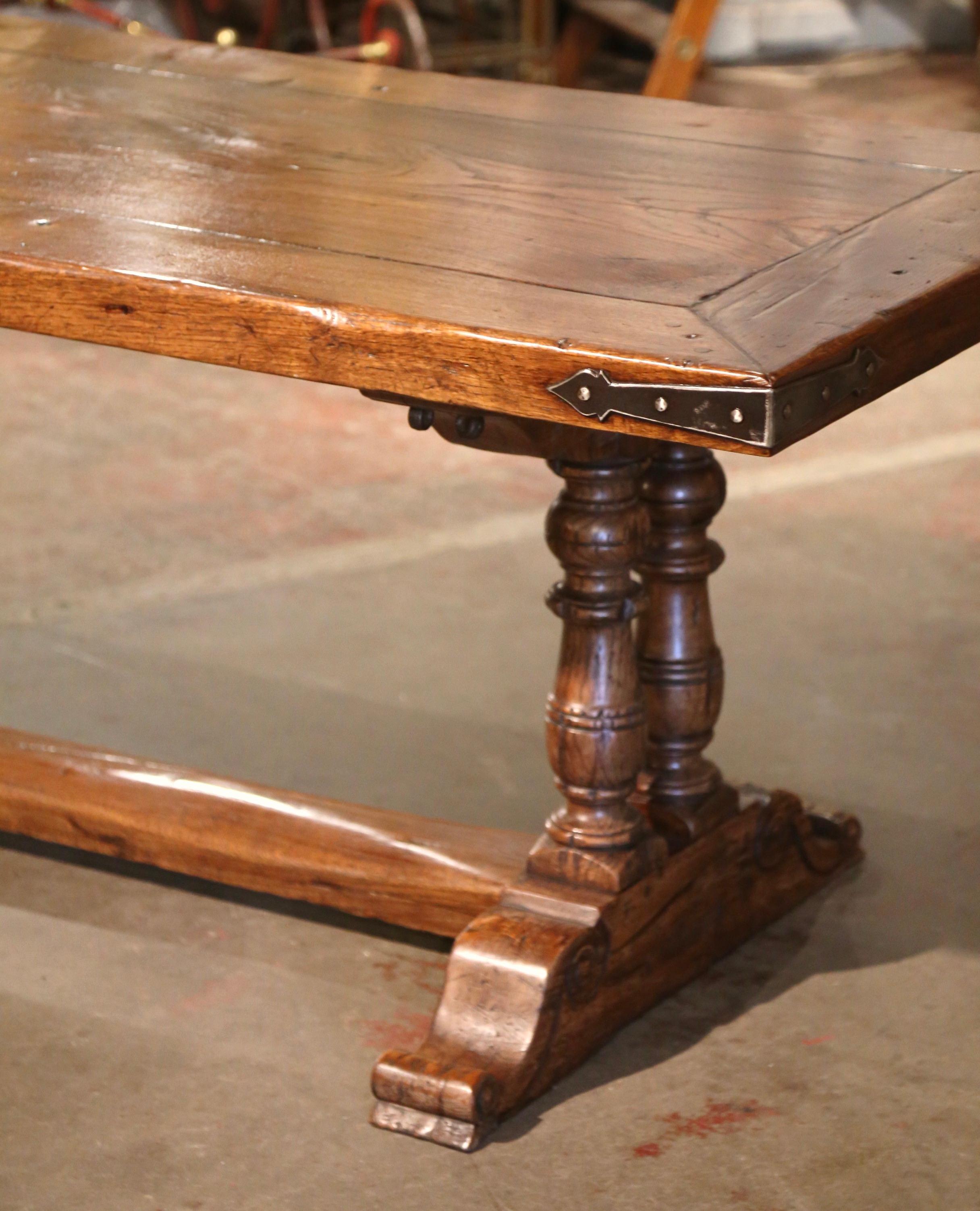 Hand-Carved Vintage French Carved Chestnut & Oak Trestle Dining Table from the Pyrenees For Sale