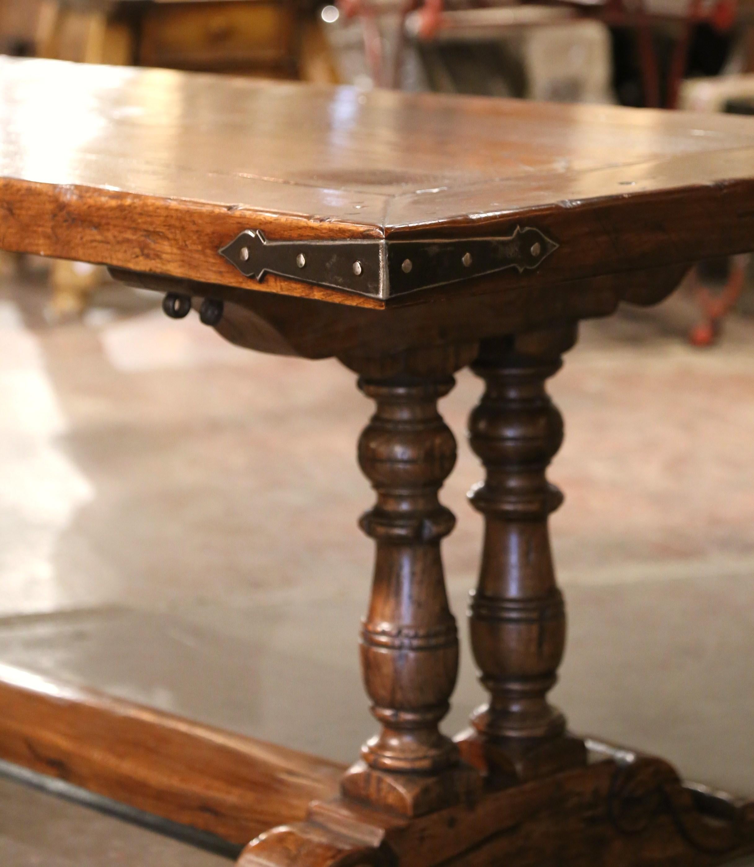 Vintage French Carved Chestnut & Oak Trestle Dining Table from the Pyrenees In Excellent Condition For Sale In Dallas, TX