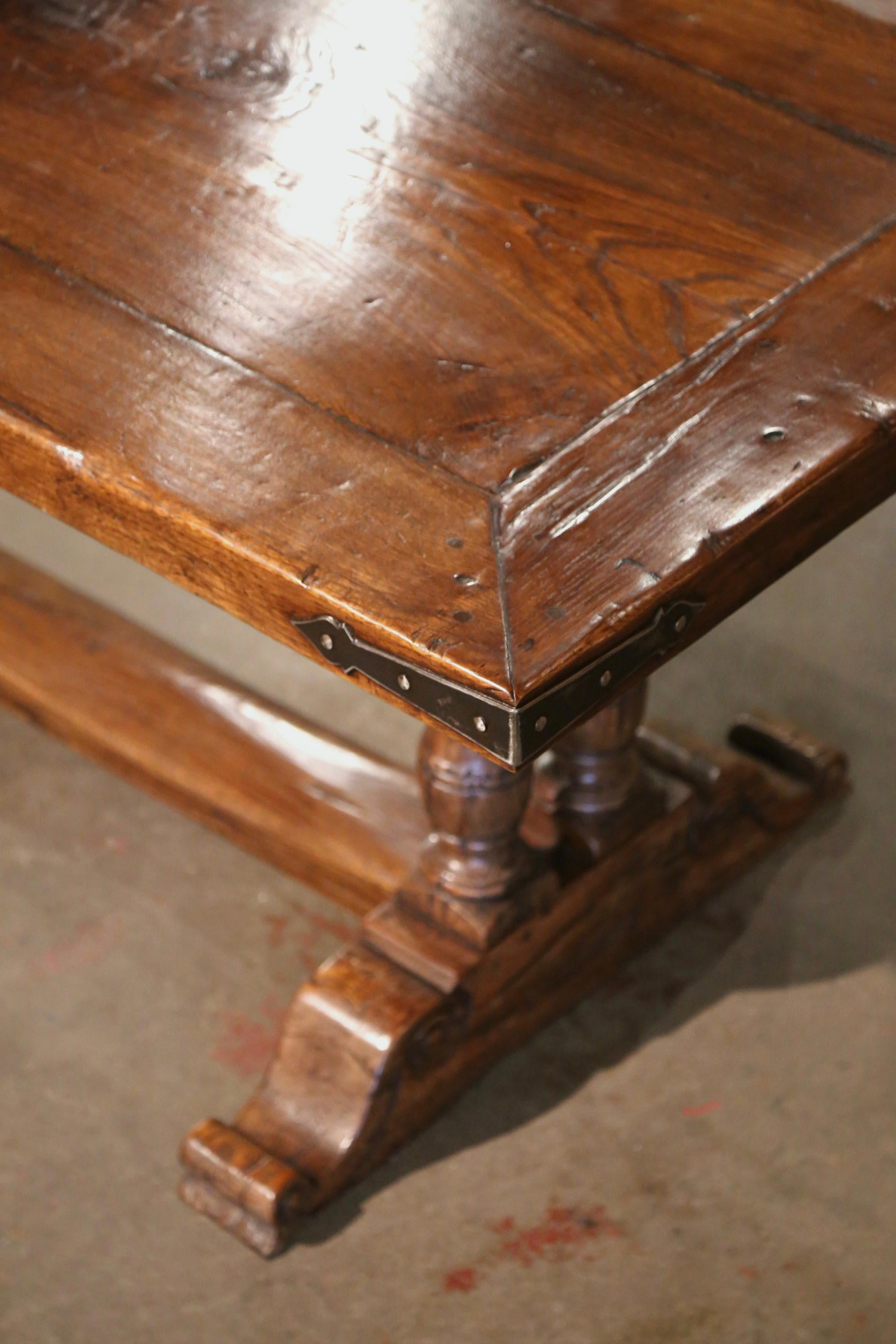 Vintage French Carved Chestnut & Oak Trestle Dining Table from the Pyrenees For Sale 3