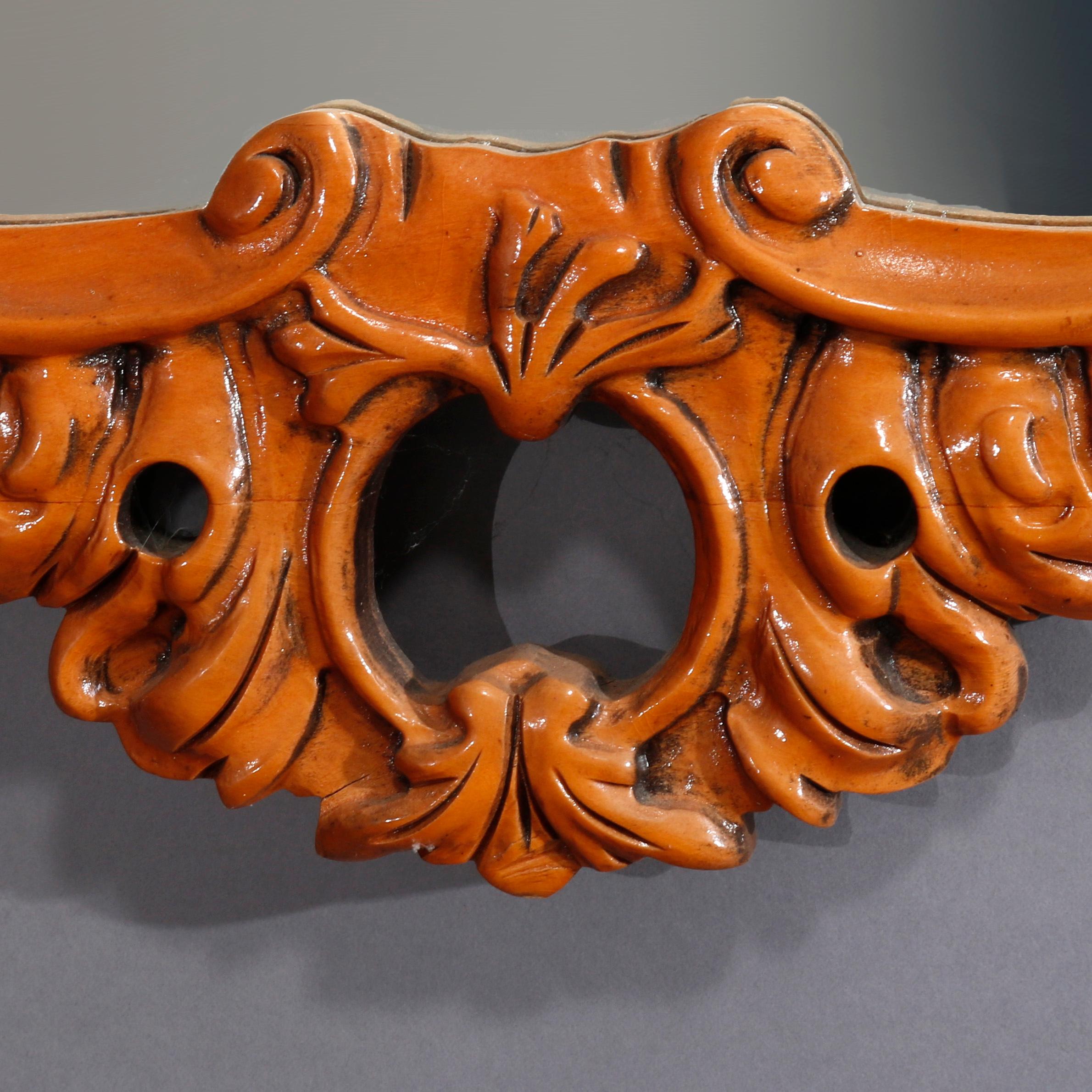 Vintage French Carved Foliate and Gadroon Mahogany Wall Mirror, 20th Century In Good Condition For Sale In Big Flats, NY