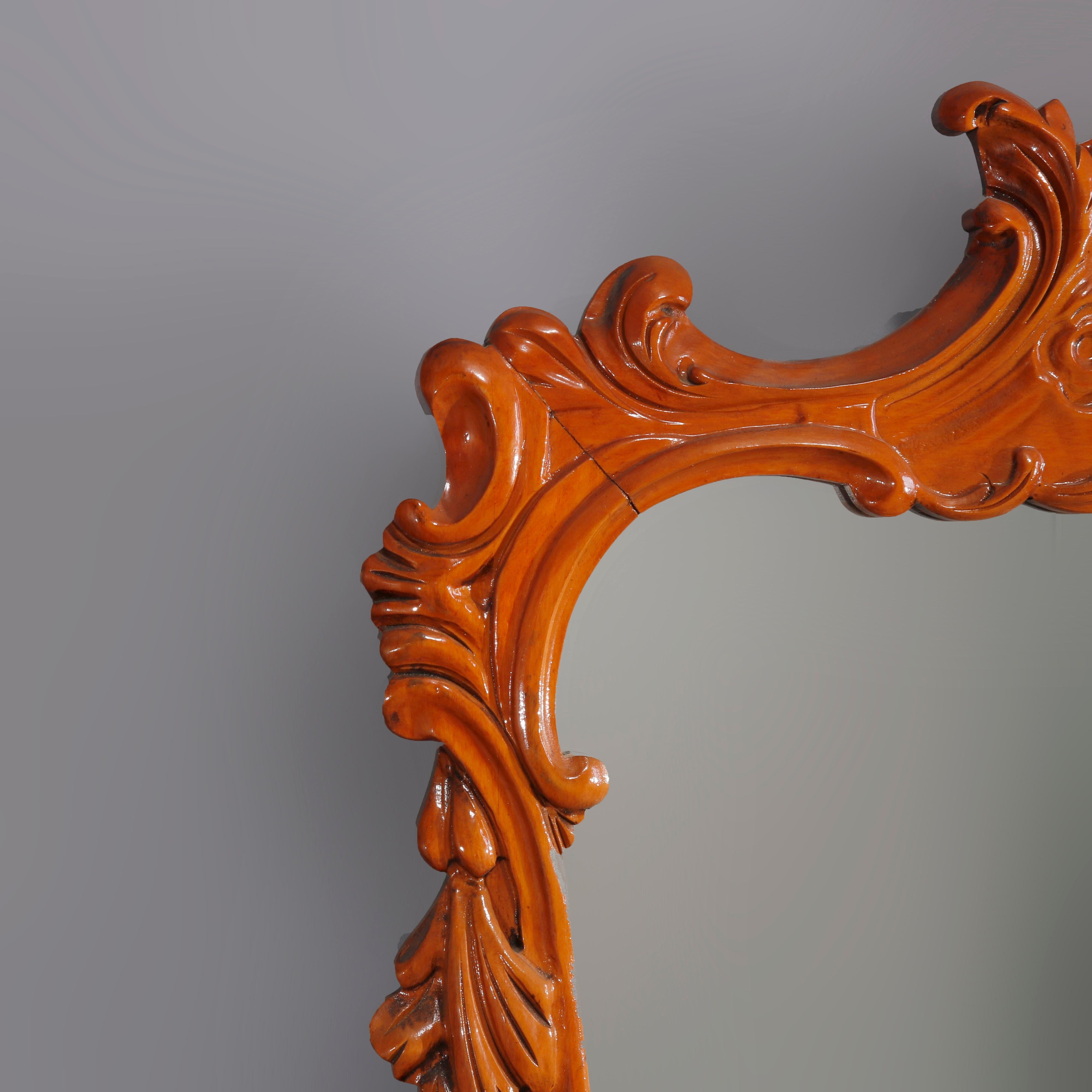 Vintage French Carved Foliate and Gadroon Mahogany Wall Mirror, 20th Century For Sale 1