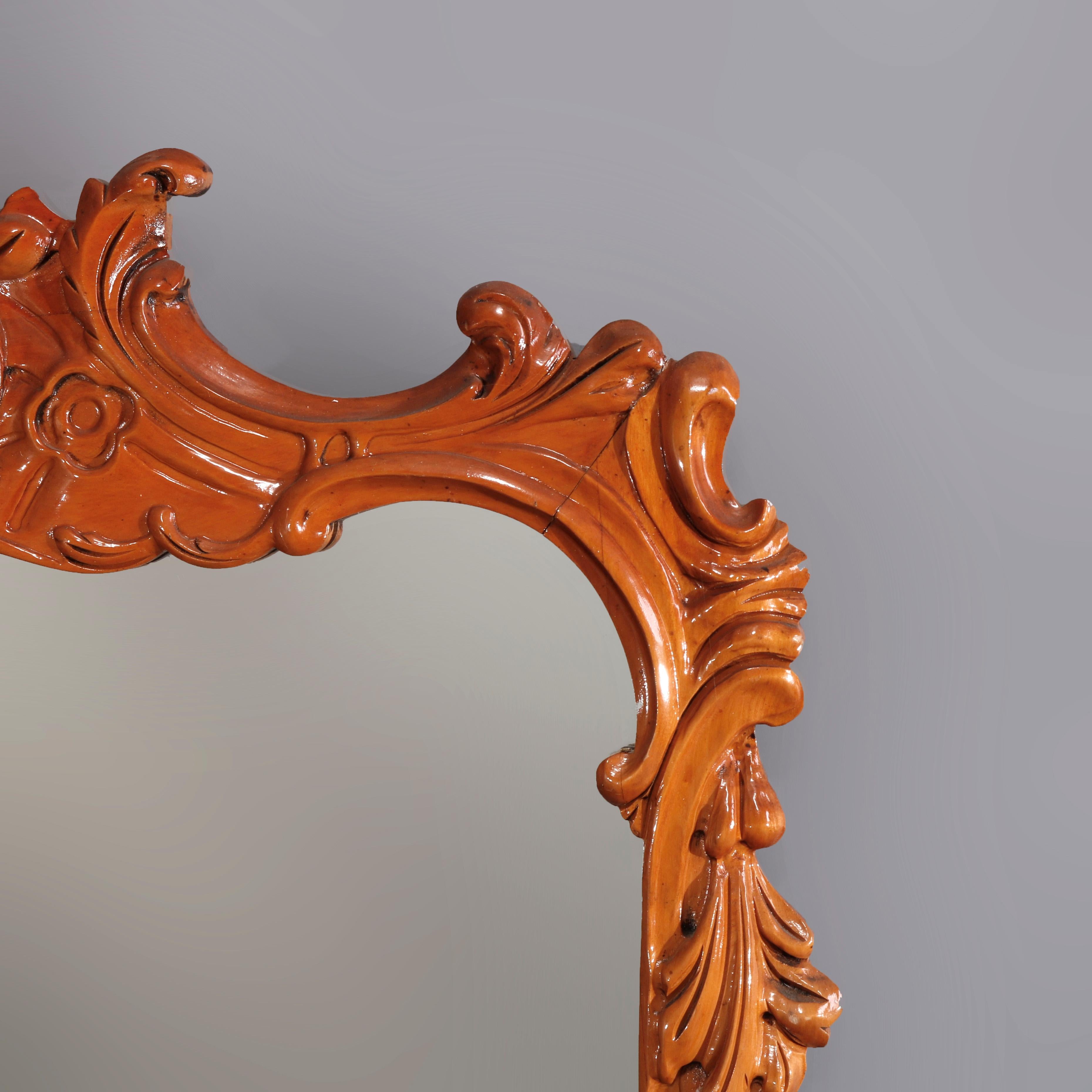 Vintage French Carved Foliate and Gadroon Mahogany Wall Mirror, 20th Century For Sale 2