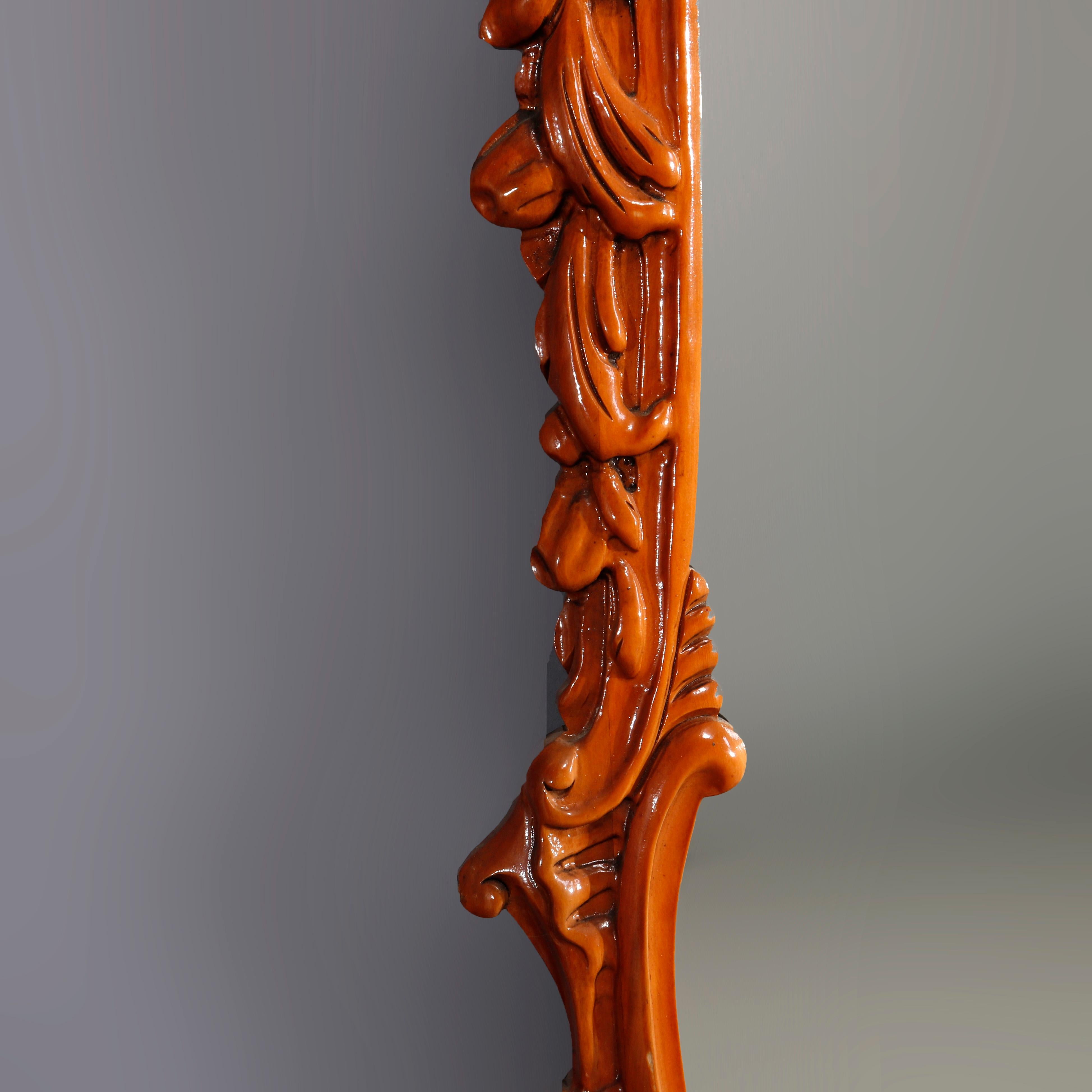 Vintage French Carved Foliate and Gadroon Mahogany Wall Mirror, 20th Century For Sale 5