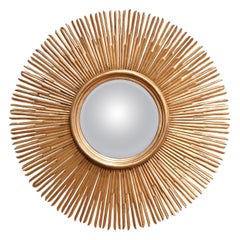Vintage French Carved Gilt Wood Beveled Glass Sunburst Wall Mirror