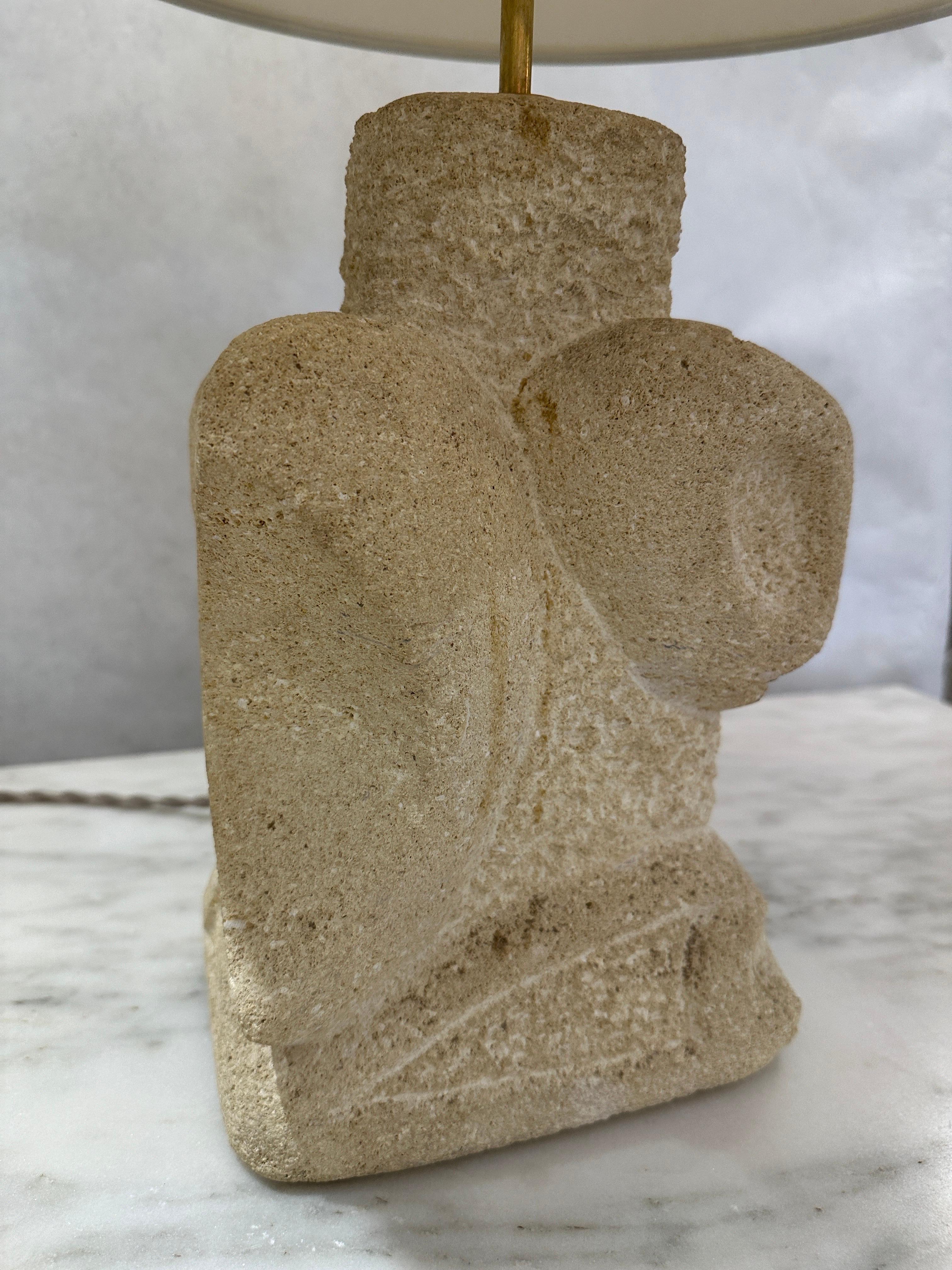Vintage French Carved Limestone Table Lamp For Sale 7