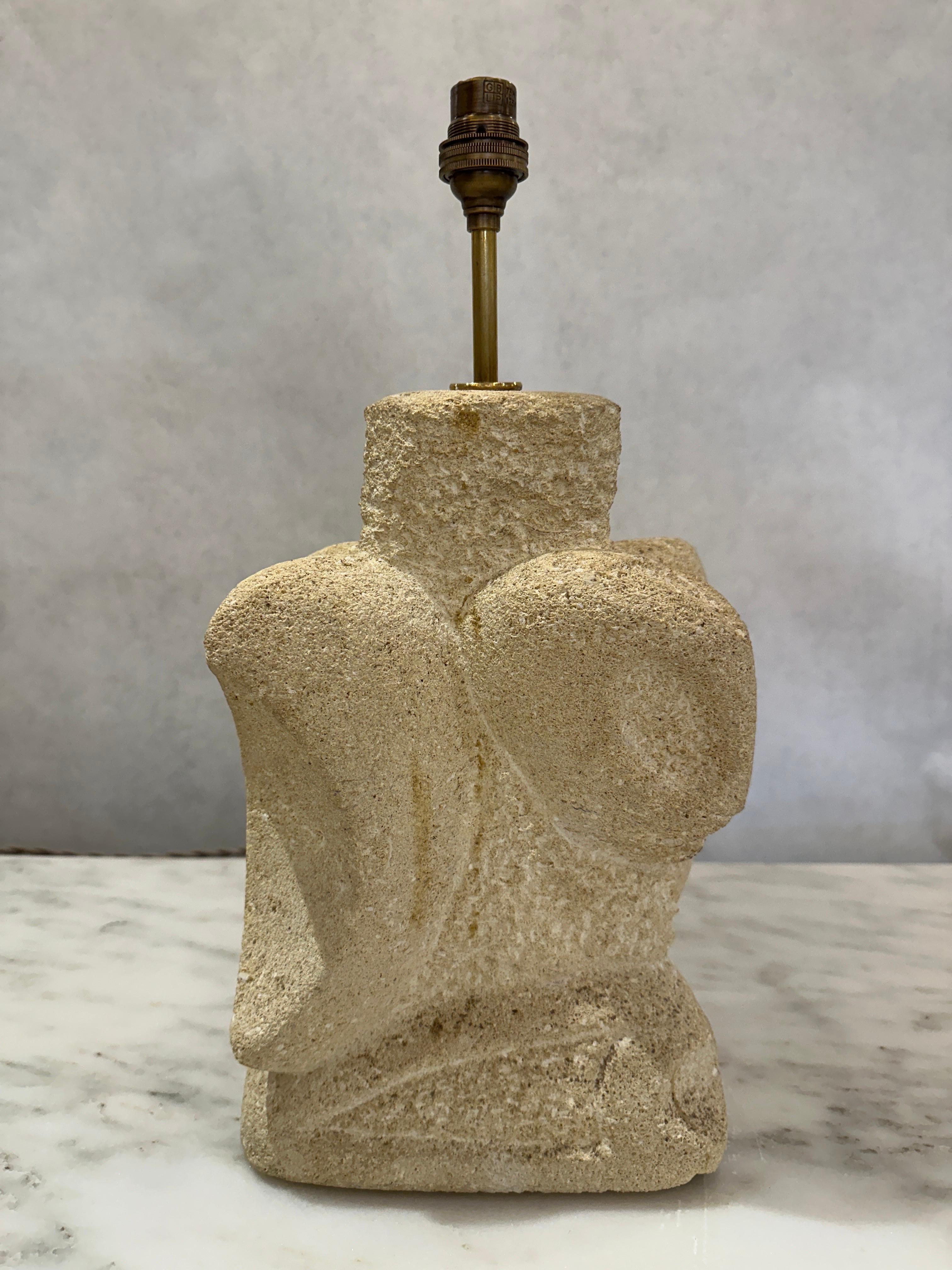 Vintage French Carved Limestone Table Lamp For Sale 9