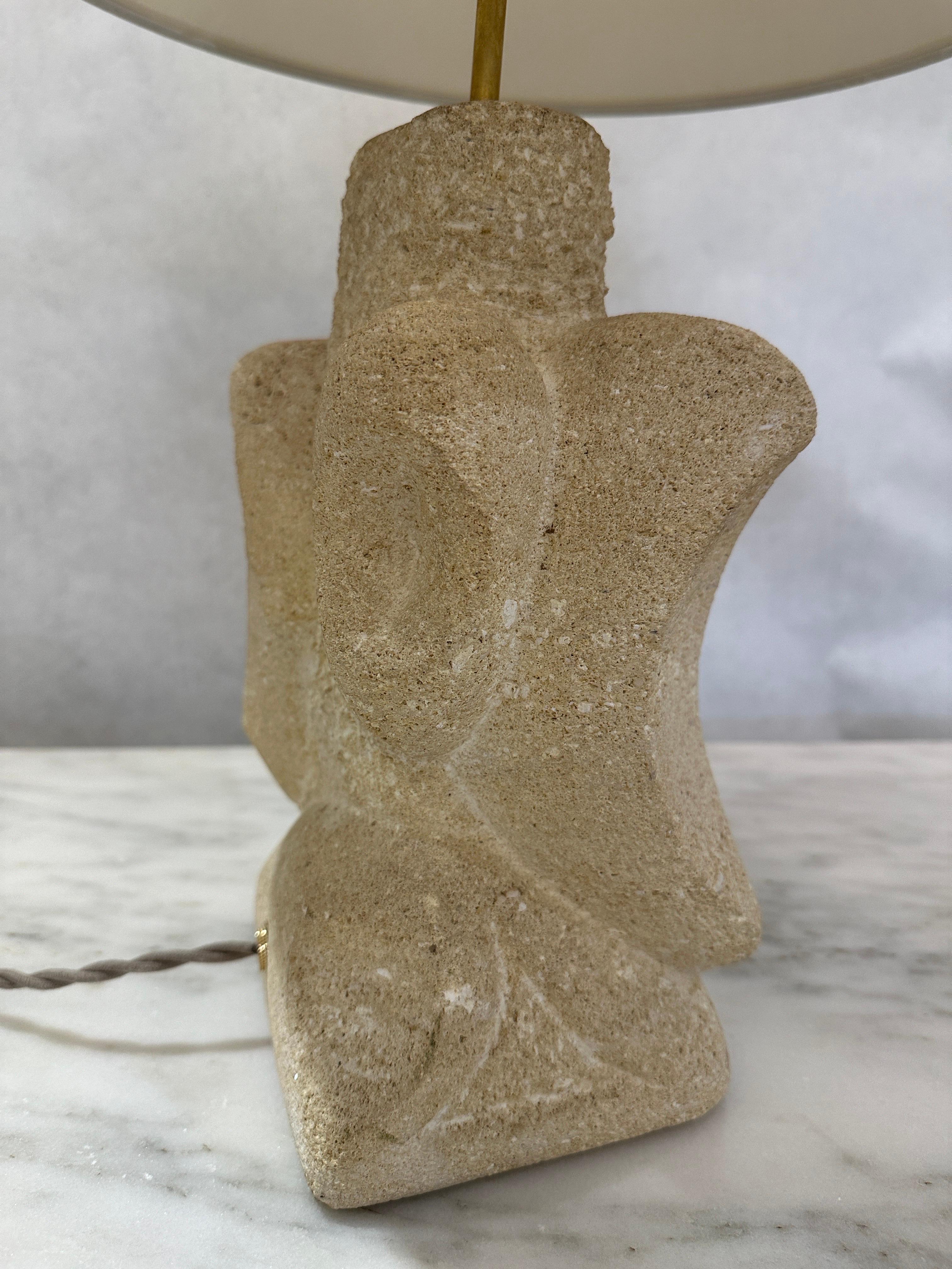 Vintage French Carved Limestone Table Lamp In Good Condition For Sale In East Hampton, NY