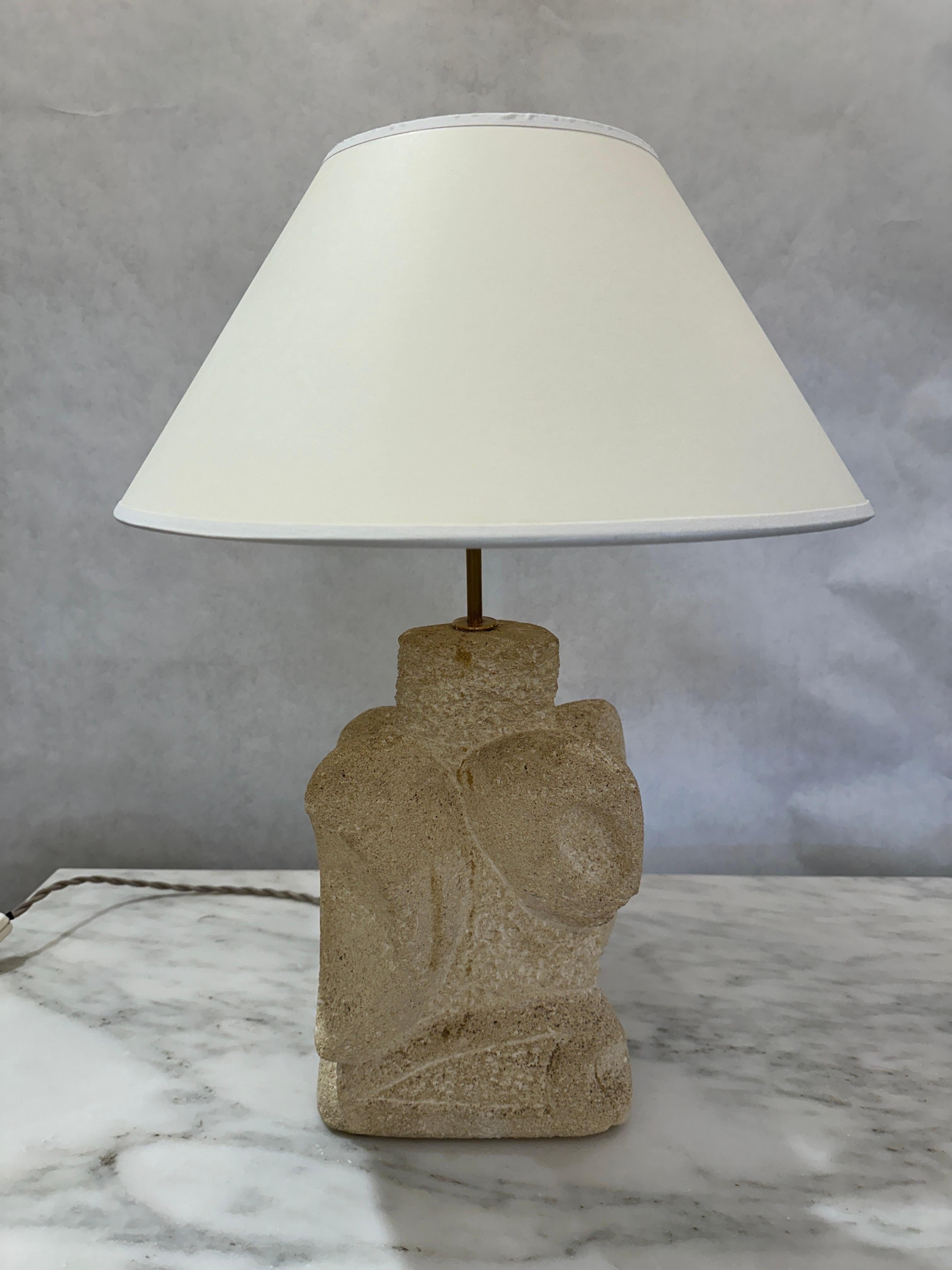 Late 20th Century Vintage French Carved Limestone Table Lamp For Sale