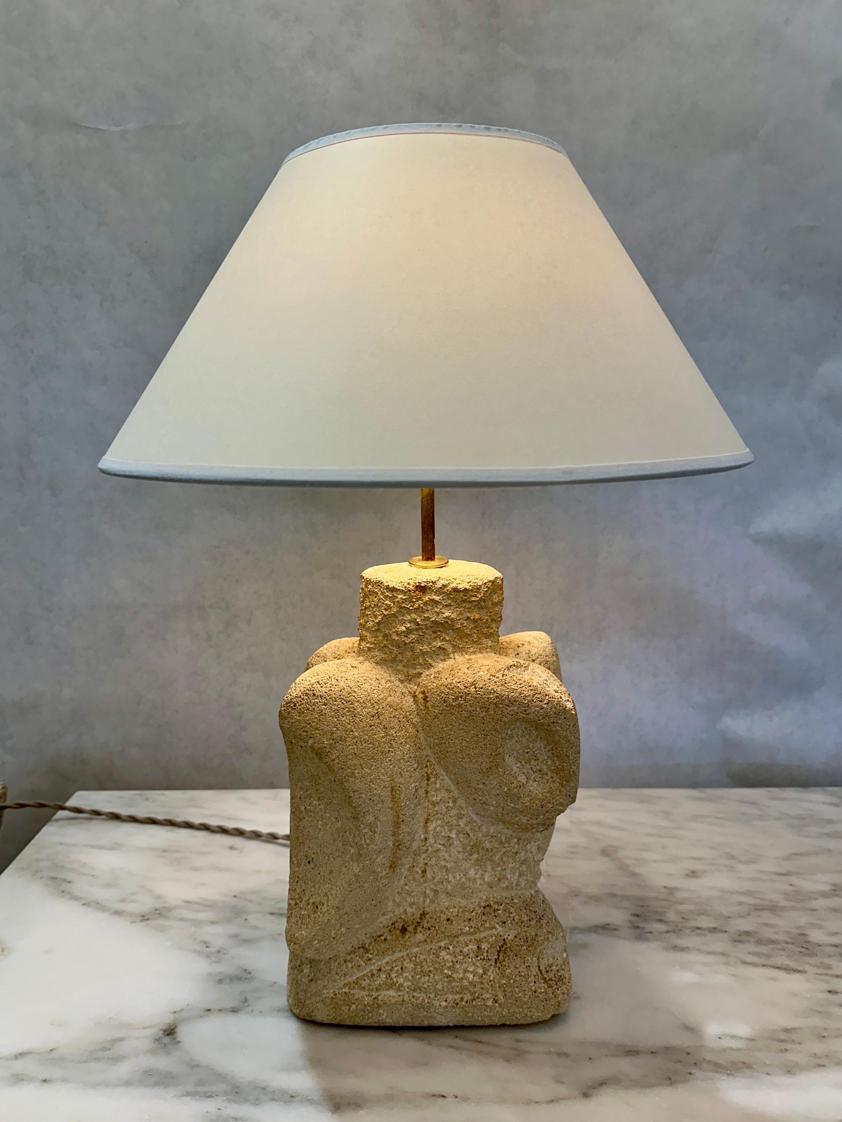 Vintage French Carved Limestone Table Lamp For Sale 1